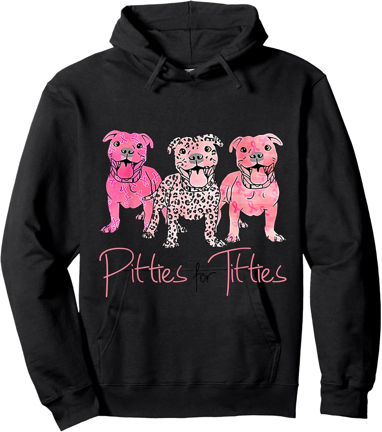 Pitties For Titties Funny Pitbull Breast Cancer Awareness Hoodie - Hoodie | Black