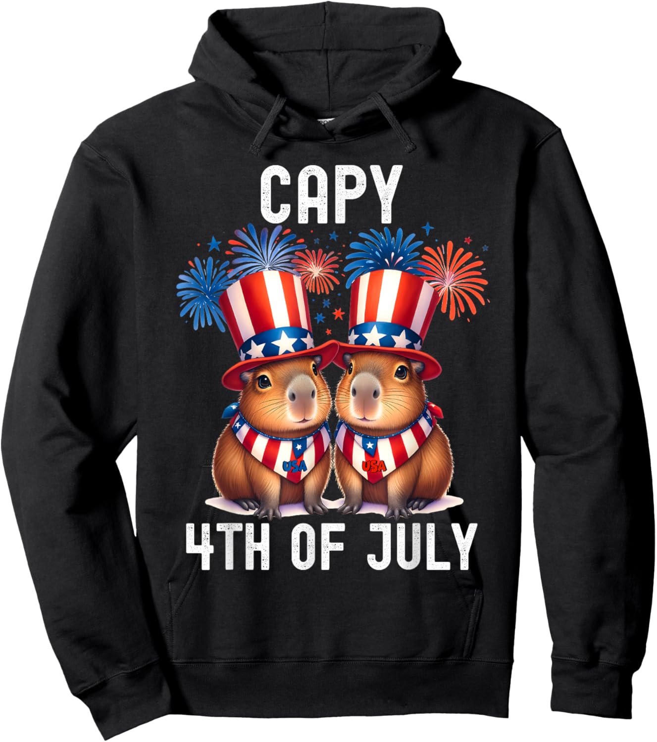 Capy 4th Of July Funny Capybara Patriotic American Flag Kids Hoodie - Hoodie | Black