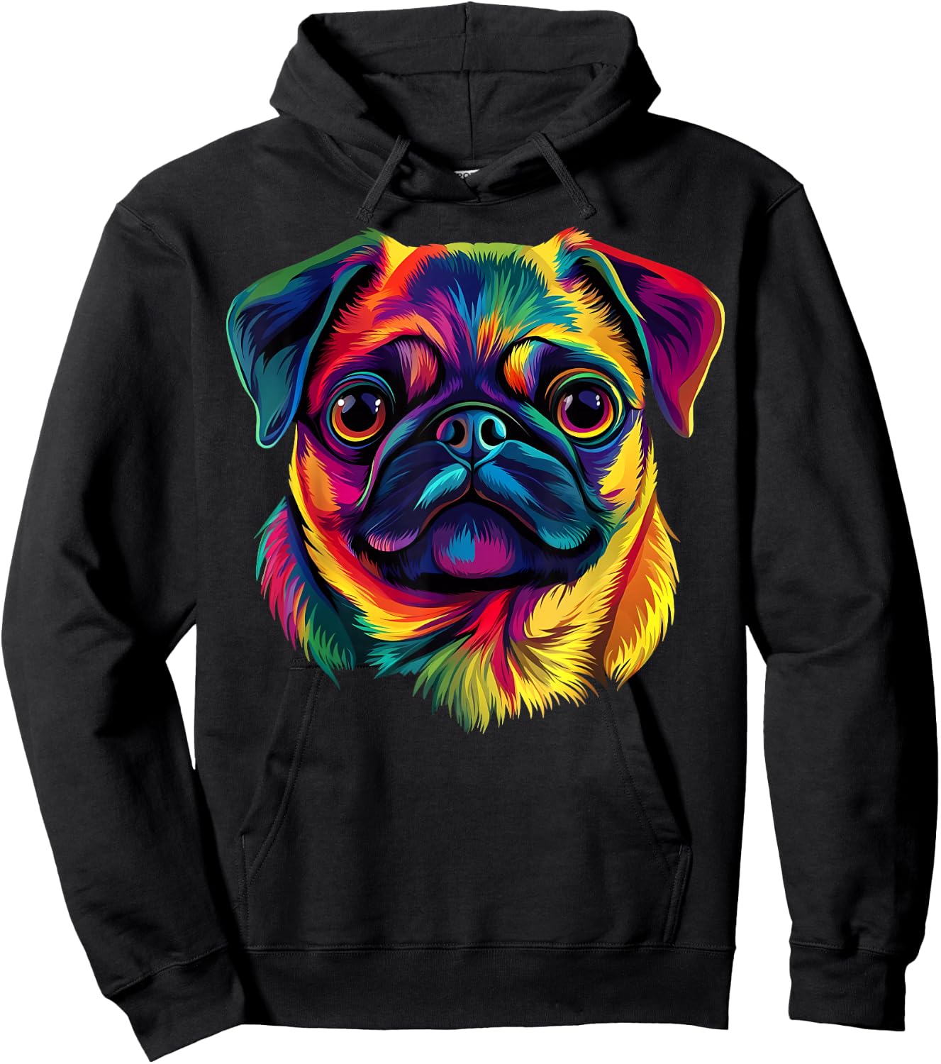 Pug Lover Cute Colorful Puppy Dog Face Women Hoodie - Hoodie | Black