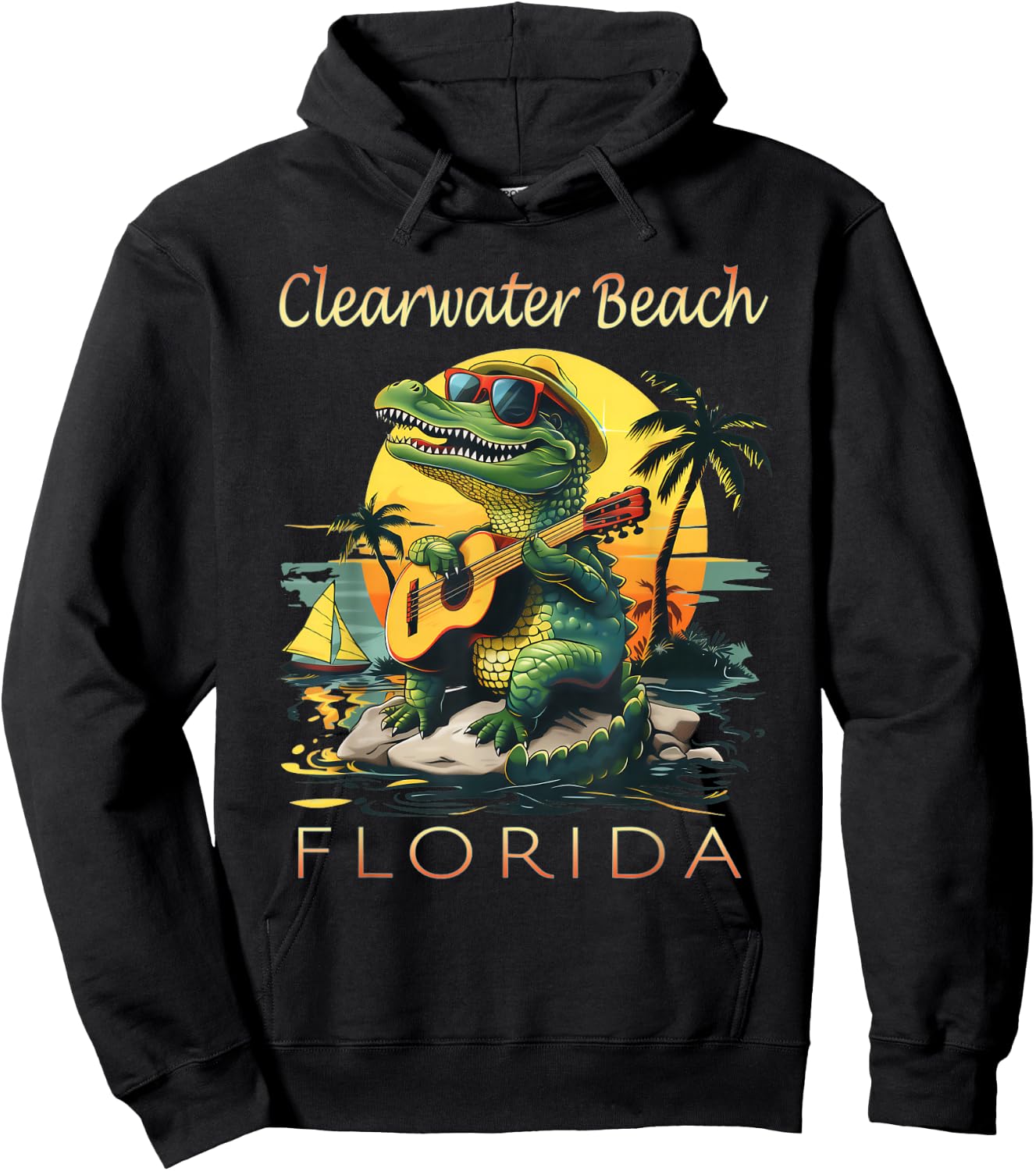 Clearwater Beach Florida Vacation Cute Alligator Souvenir Hoodie - Hoodie | Black