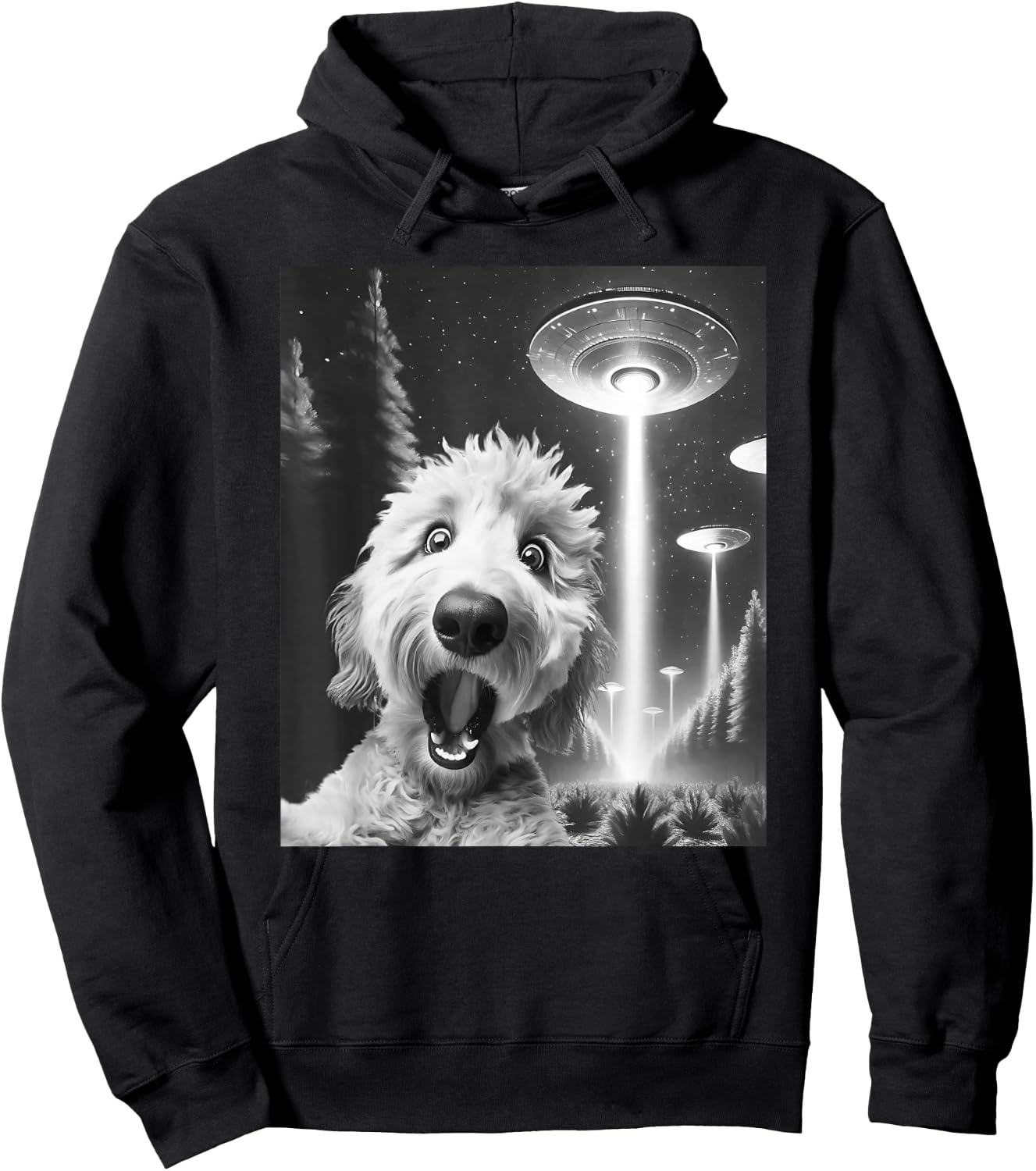 Funny Goldendoodle Alien UFO Taking a Selfie Dog Mom Dad Hoodie - Hoodie | Black