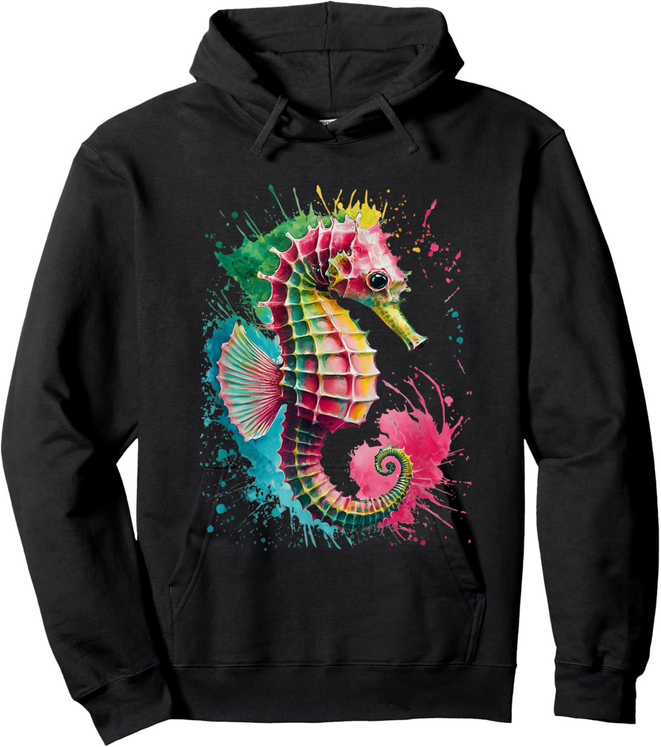Seahorse Men Woman Colorful Watercolor Seahorse Hoodie - Hoodie | Black