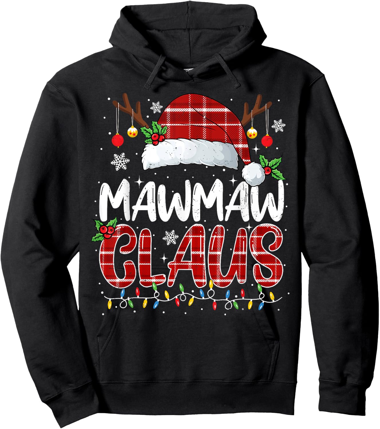 Mawmaw Claus Christmas Lights Pajama Family Matching Hoodie - Hoodie | Black