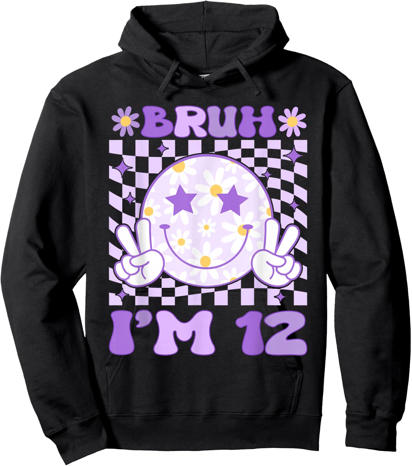 Bruh I'm 12 Years Old Purple Birthday Girls 12th Birthday Hoodie - Hoodie | Black