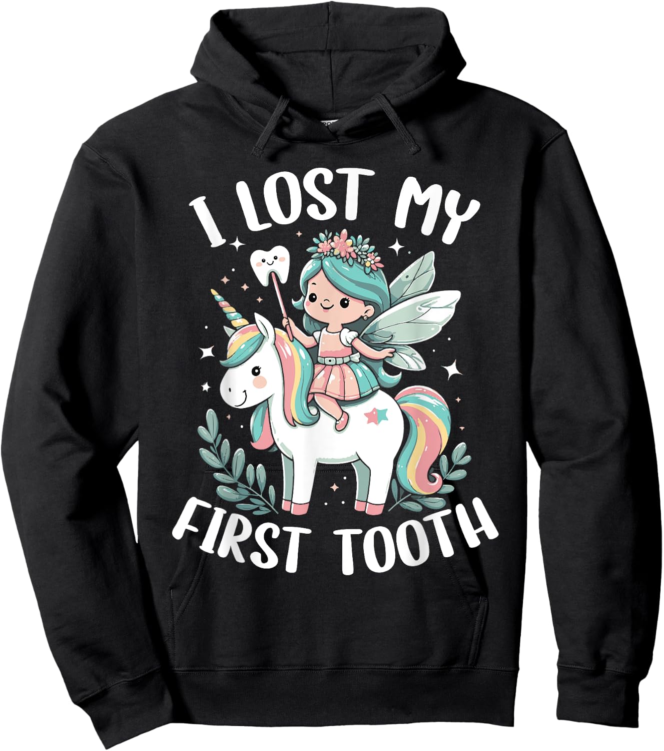 I Lost My First Tooth Funny Unicorn Tooth Fairy Hoodie - Hoodie | Black