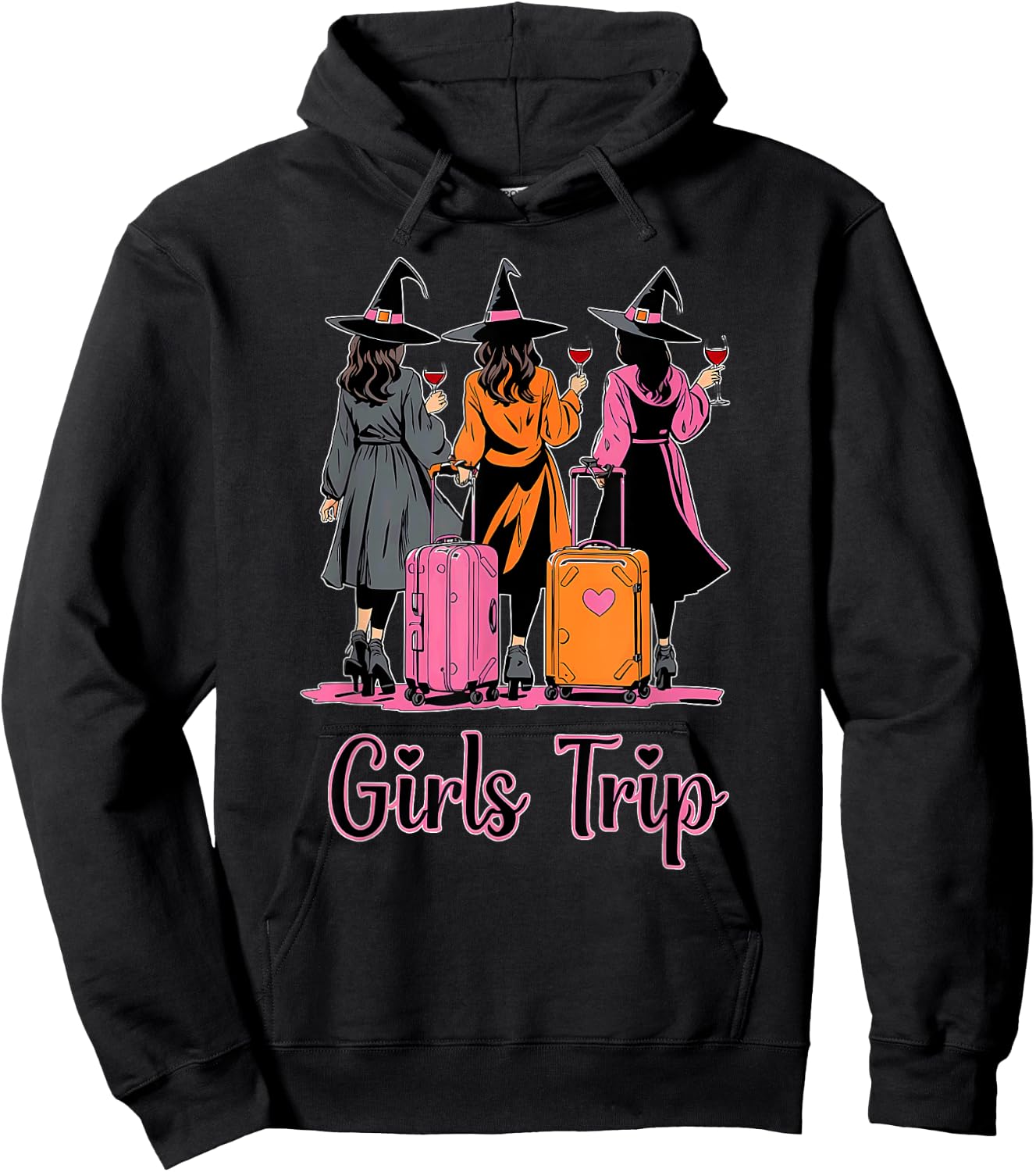 Girls Trip Wine Glasses Witches Halloween Costume Hoodie - Hoodie | Black