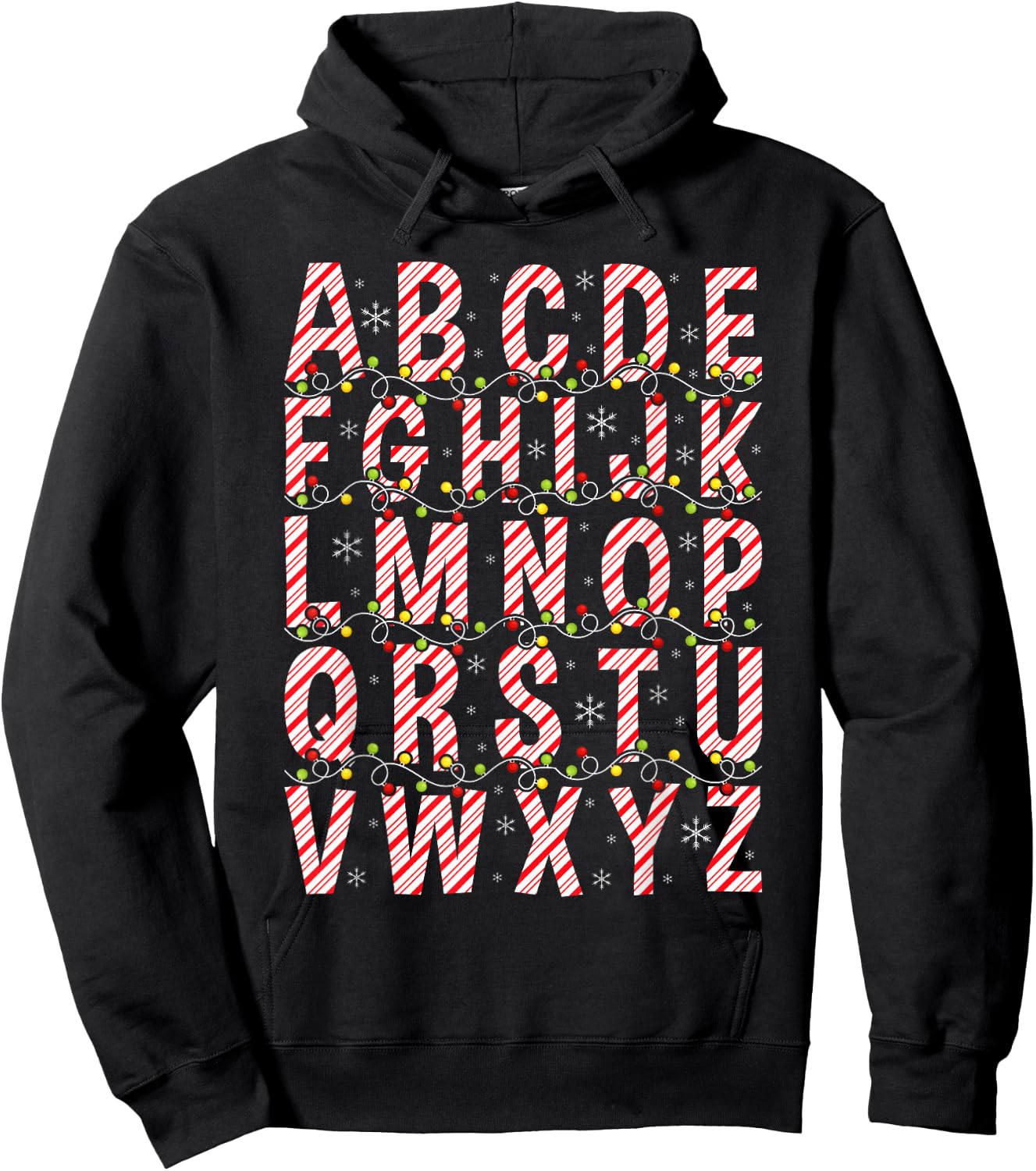 Candy Cane Alphabet Christmas Lights Teacher School ABC Hoodie - Hoodie | Black