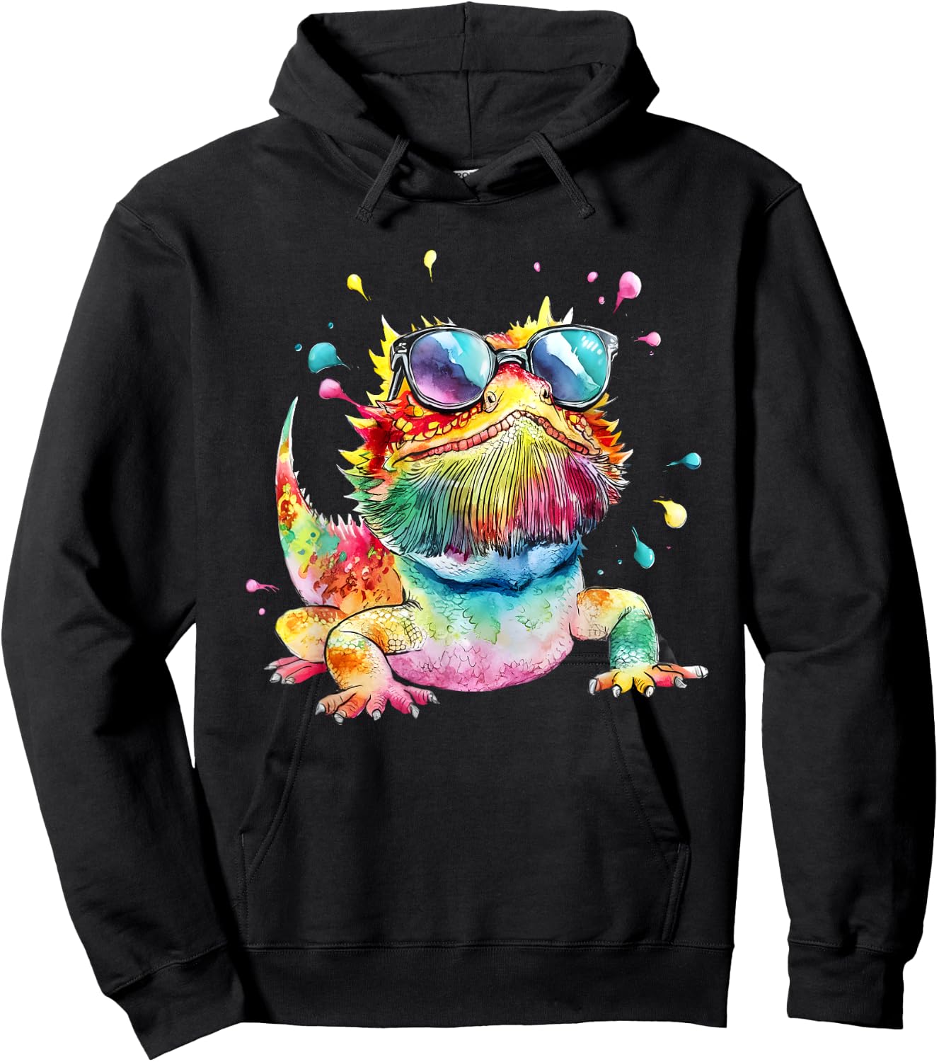 Bearded Dragon Men Woman Colorful Watercolor Bearded Dragon Hoodie - Hoodie | Black