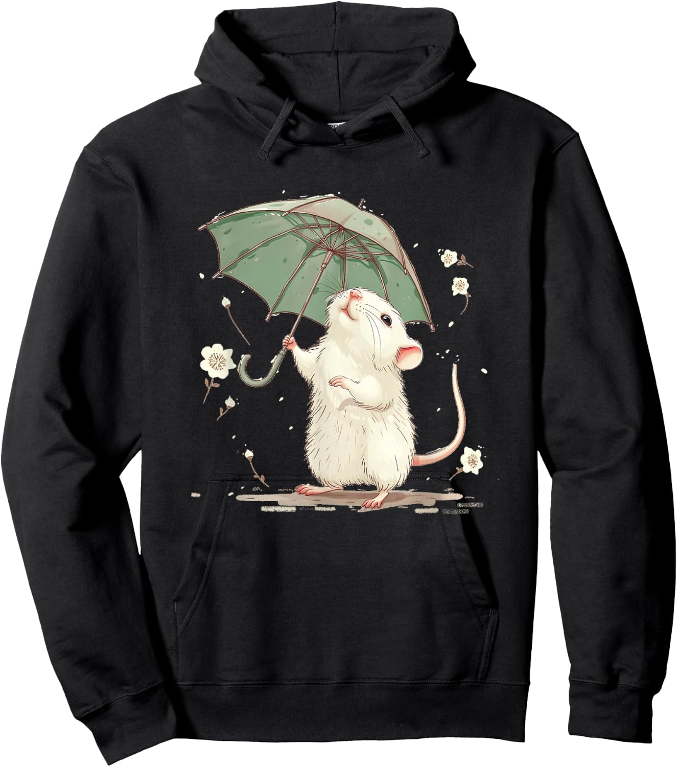 Cute white Rat with Umbrella Costume for Man and Woman Hoodie - Hoodie | Black
