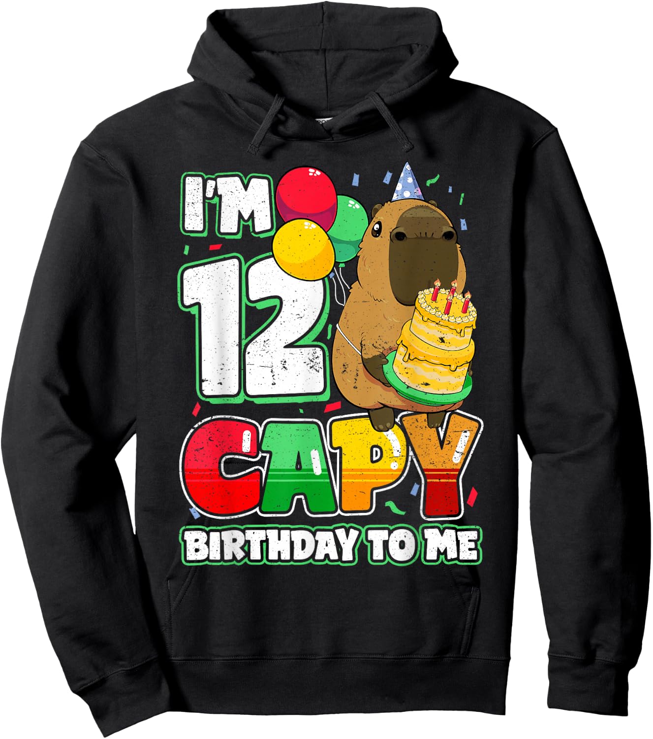 12 Years Old Capy Birthday to me 12th Birthday Capybara Hoodie - Hoodie | Black