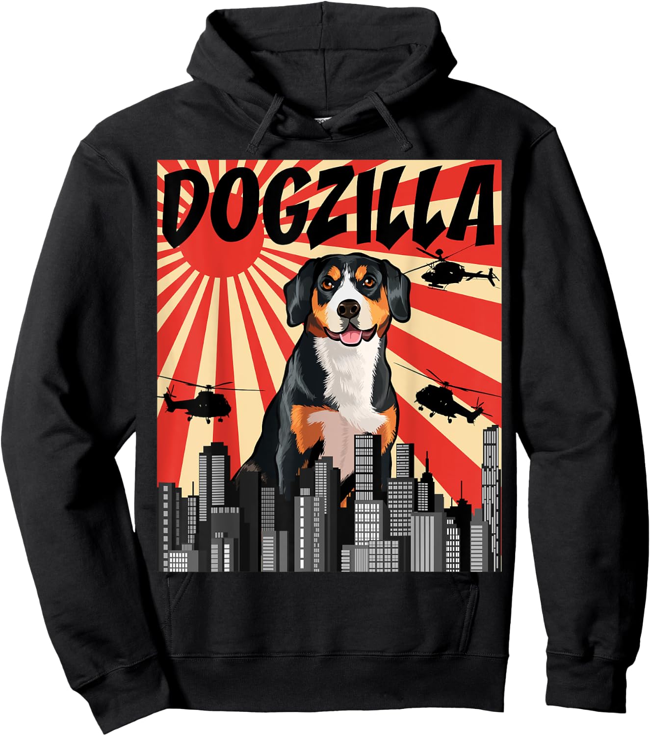 Funny Retro Japanese Dogzilla Entlebucher Mountain Dog Hoodie - Hoodie | Black