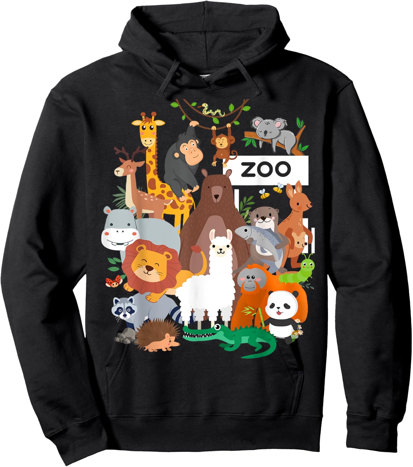 Men Women and Kids Wildlife Zoo Day Party Cute 23 Animals Hoodie - Hoodie | Black