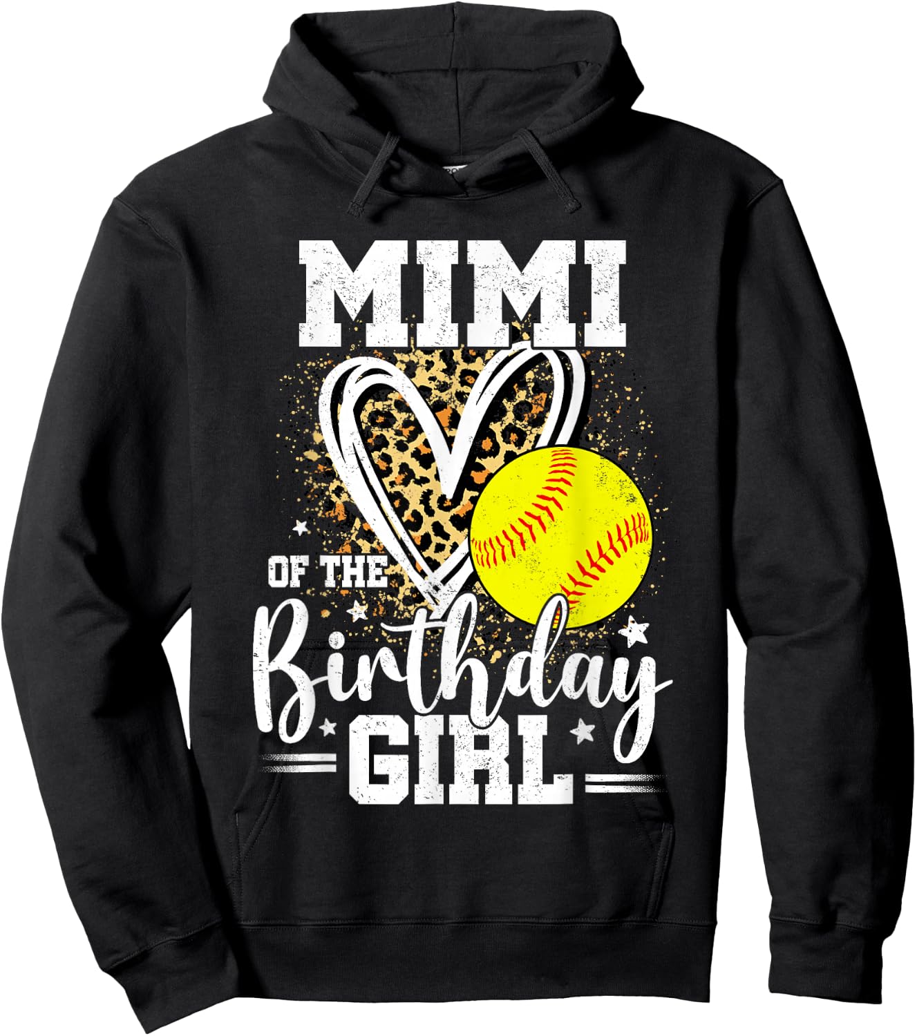 Mimi of The Birthday Girl Softball Grandma Leopard Heart Hoodie - Hoodie | Black
