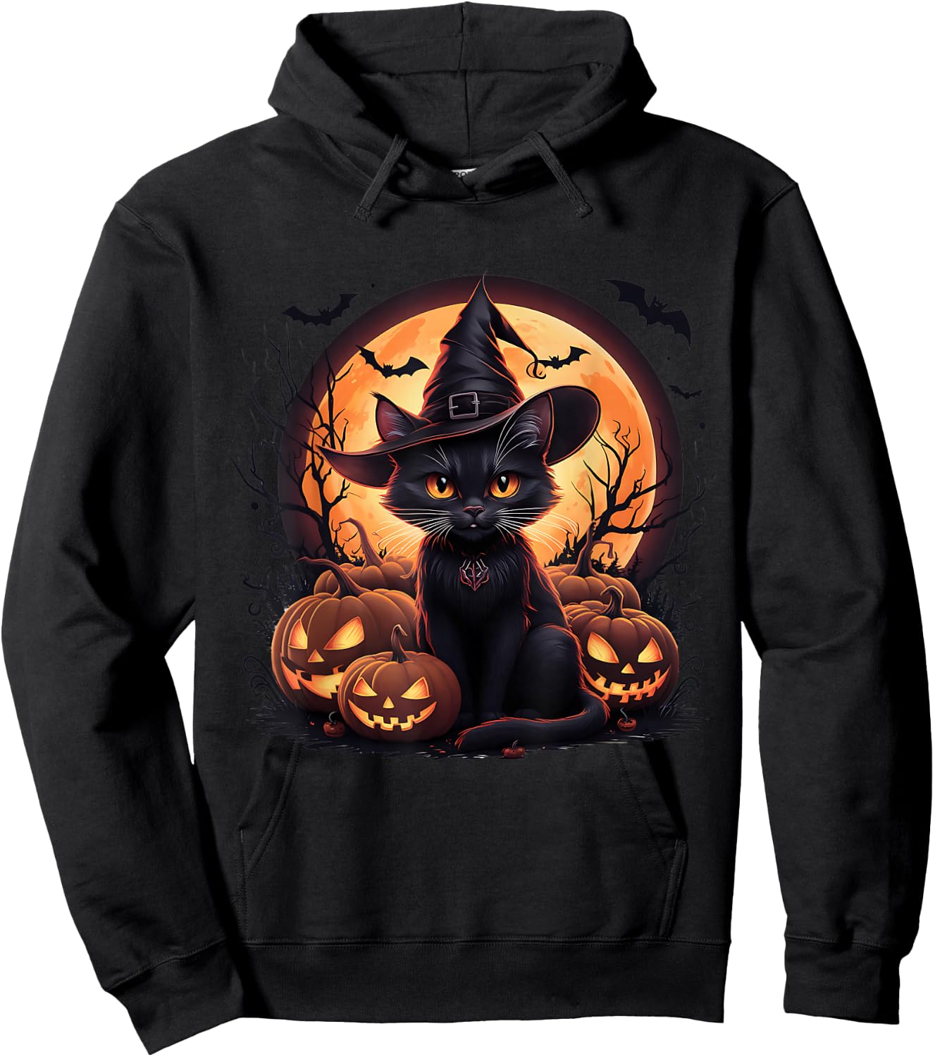 Halloween Black Cat Witch Moon Pumpkins Spooky Lovers Women Hoodie - Hoodie | Black