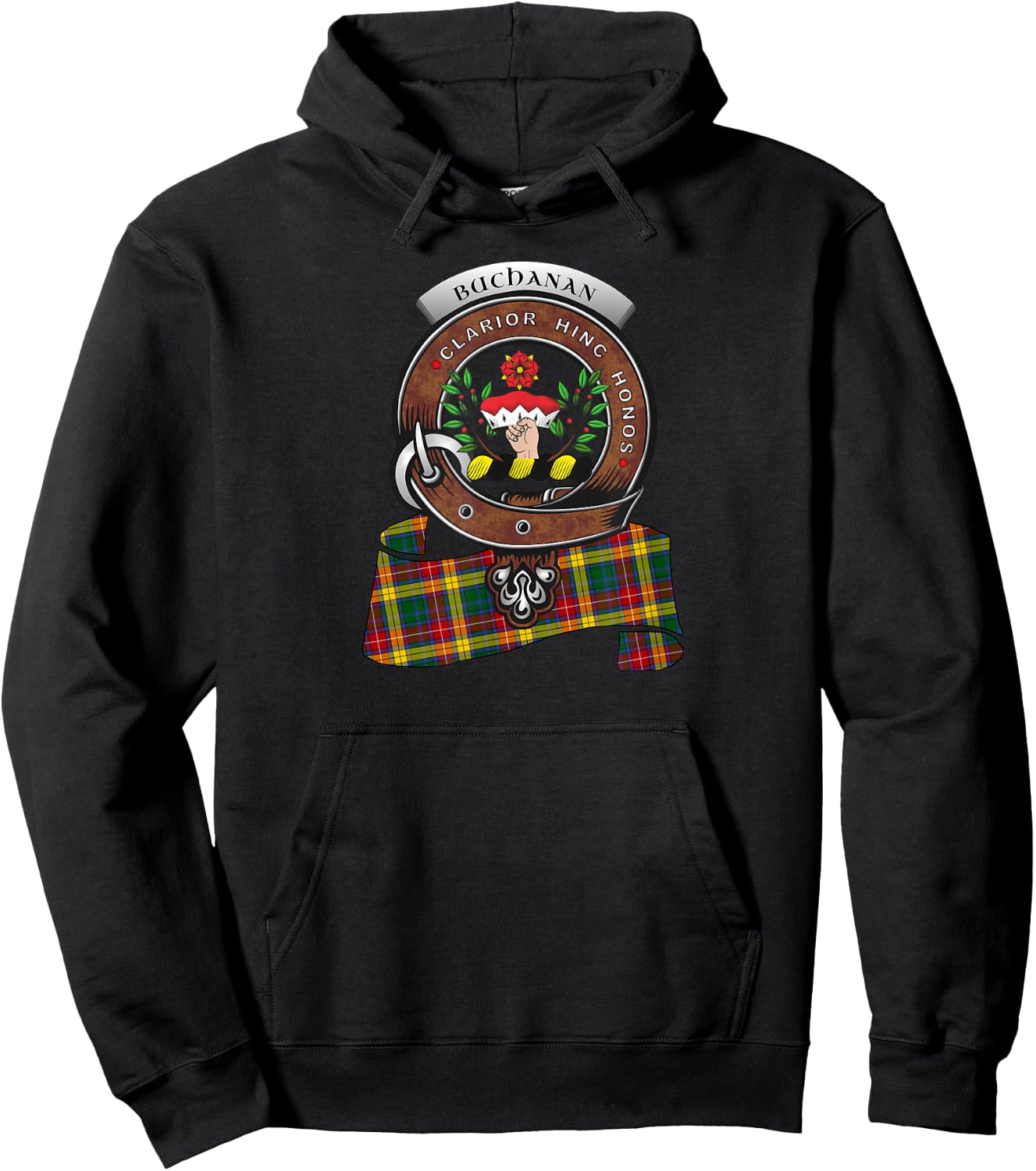 Buchanan Scottish Clan Badge & Tartan Hoodie - Hoodie | Black