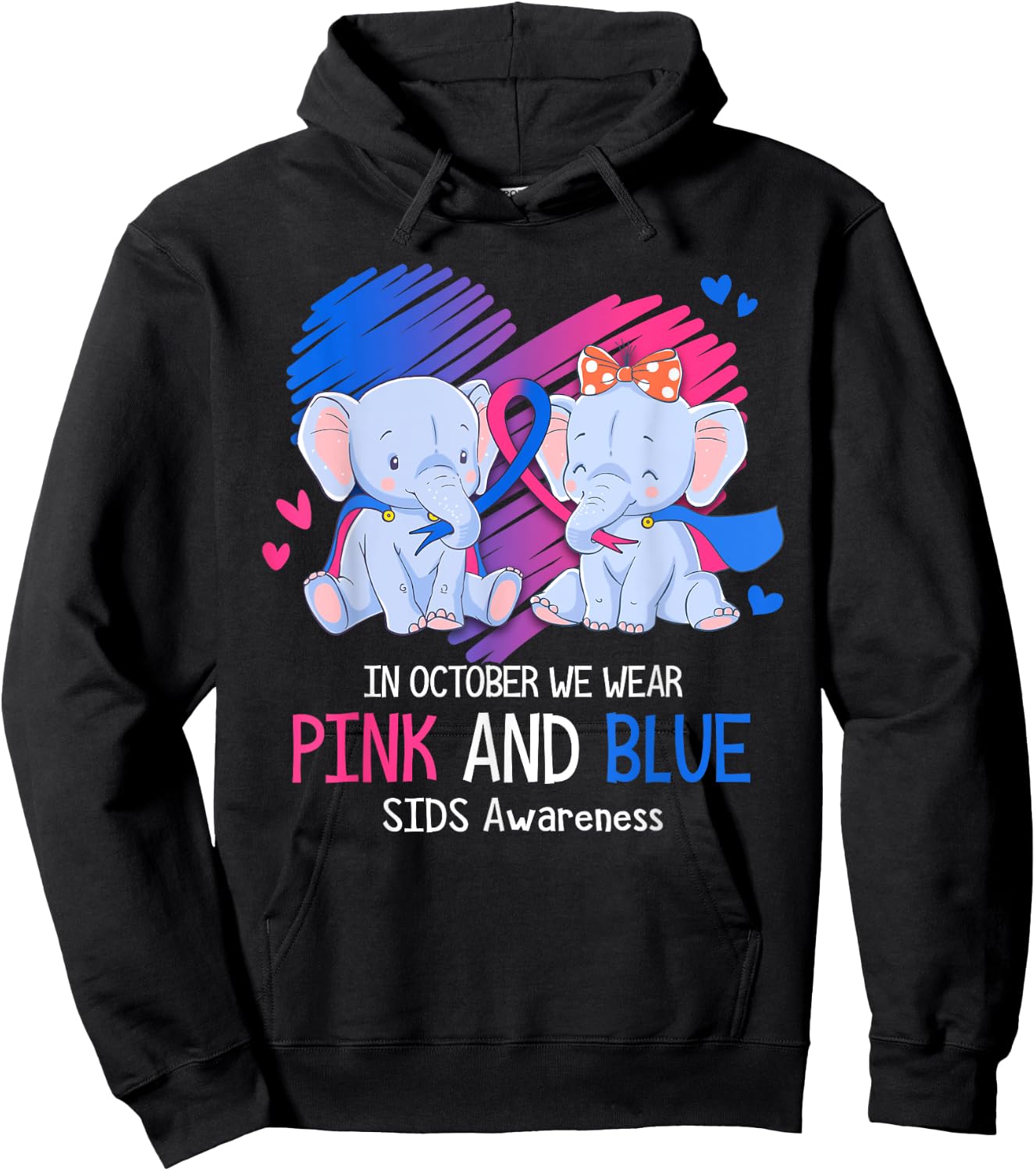 Elephant In October We Wear Pink And Blue SIDS Awareness Hoodie - Hoodie | Black