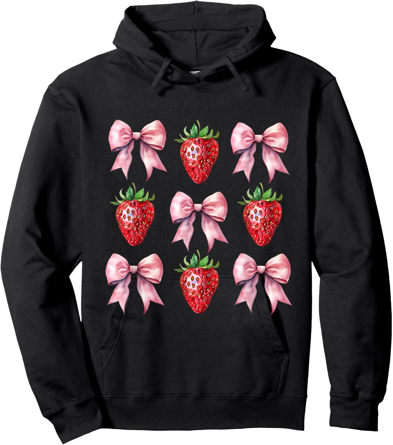 Cute Pink Bow Coquette Strawberry Hoodie - Hoodie | Black
