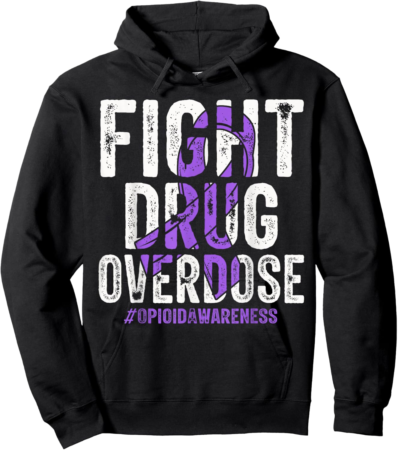 Fight Drug Overdose Purple Ribbon Opioid Overdose Awareness Hoodie - Hoodie | Black