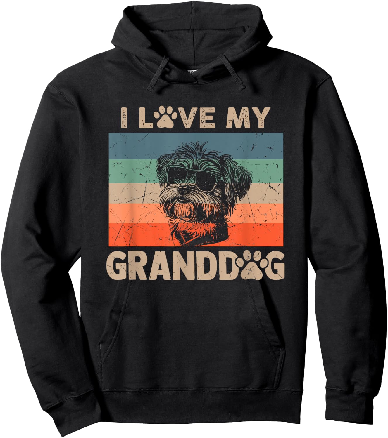 I Love My Granddog Shorkie Grandma Grandpa Dog Owner Dog Paw Hoodie - Hoodie | Black