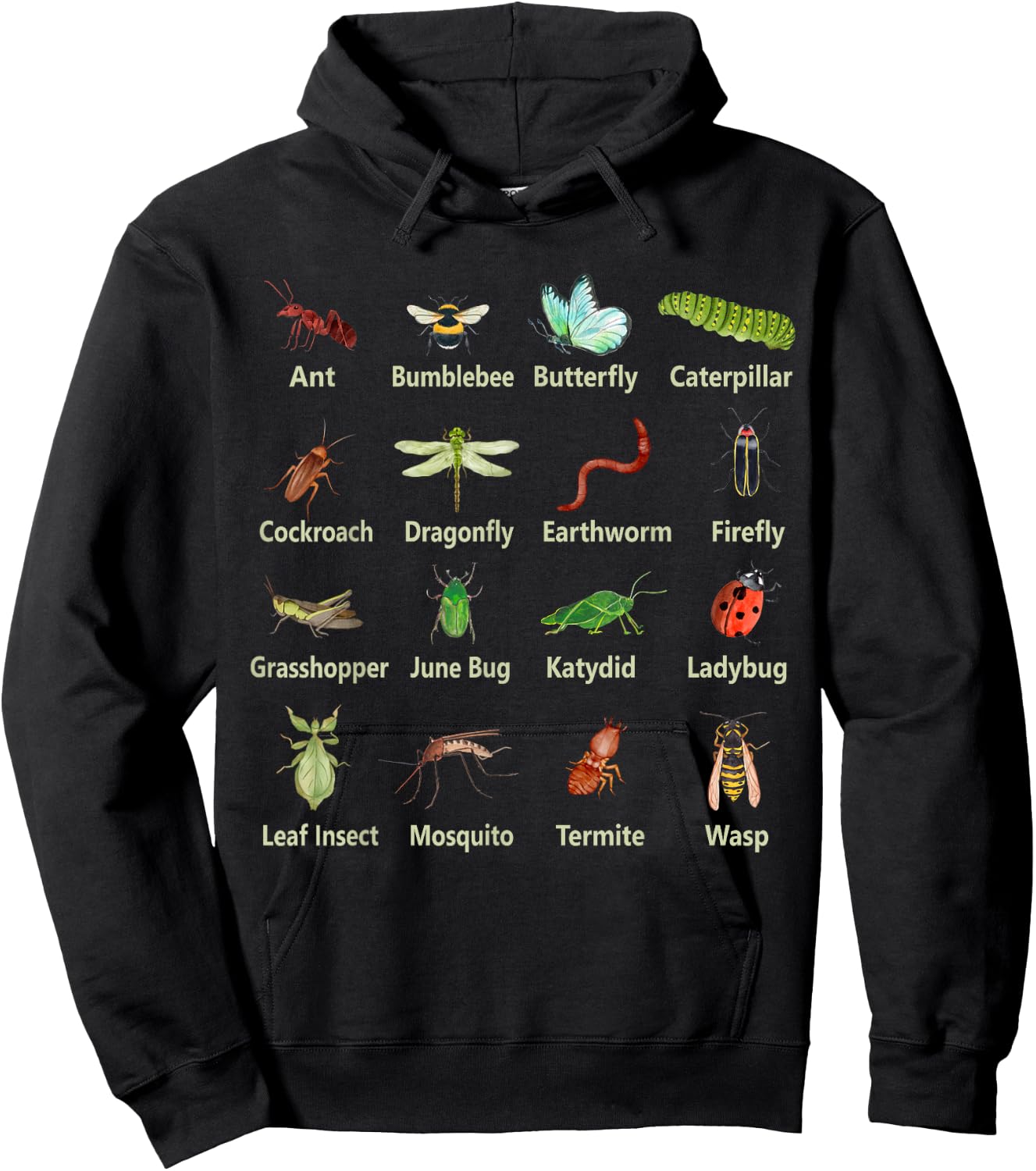 Types of Insects Funny Insect Names Bug Entomologist Kids Hoodie - Hoodie | Black