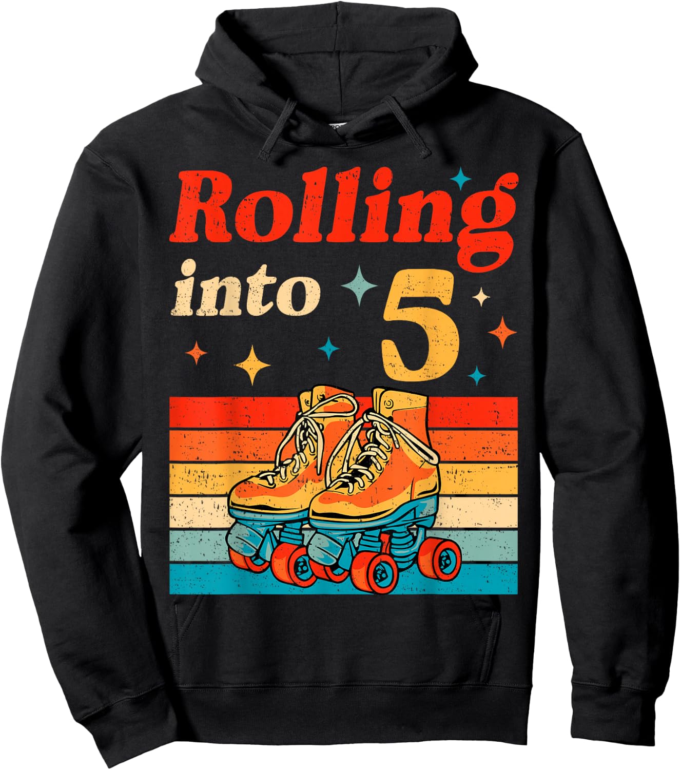 Rolling Into 5 Years Old Retro Roller Skater 5th Birthday Hoodie - Hoodie | Black
