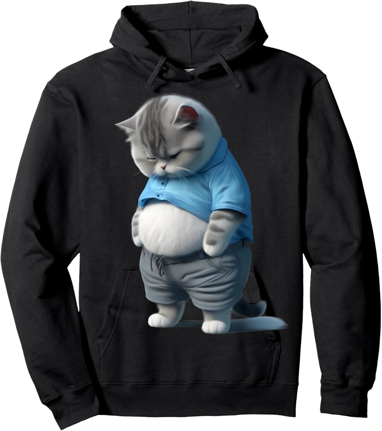 Funny Fat Sad Cat Art Design Fat Kitten Cat Lover Women Kids Hoodie - Hoodie | Black