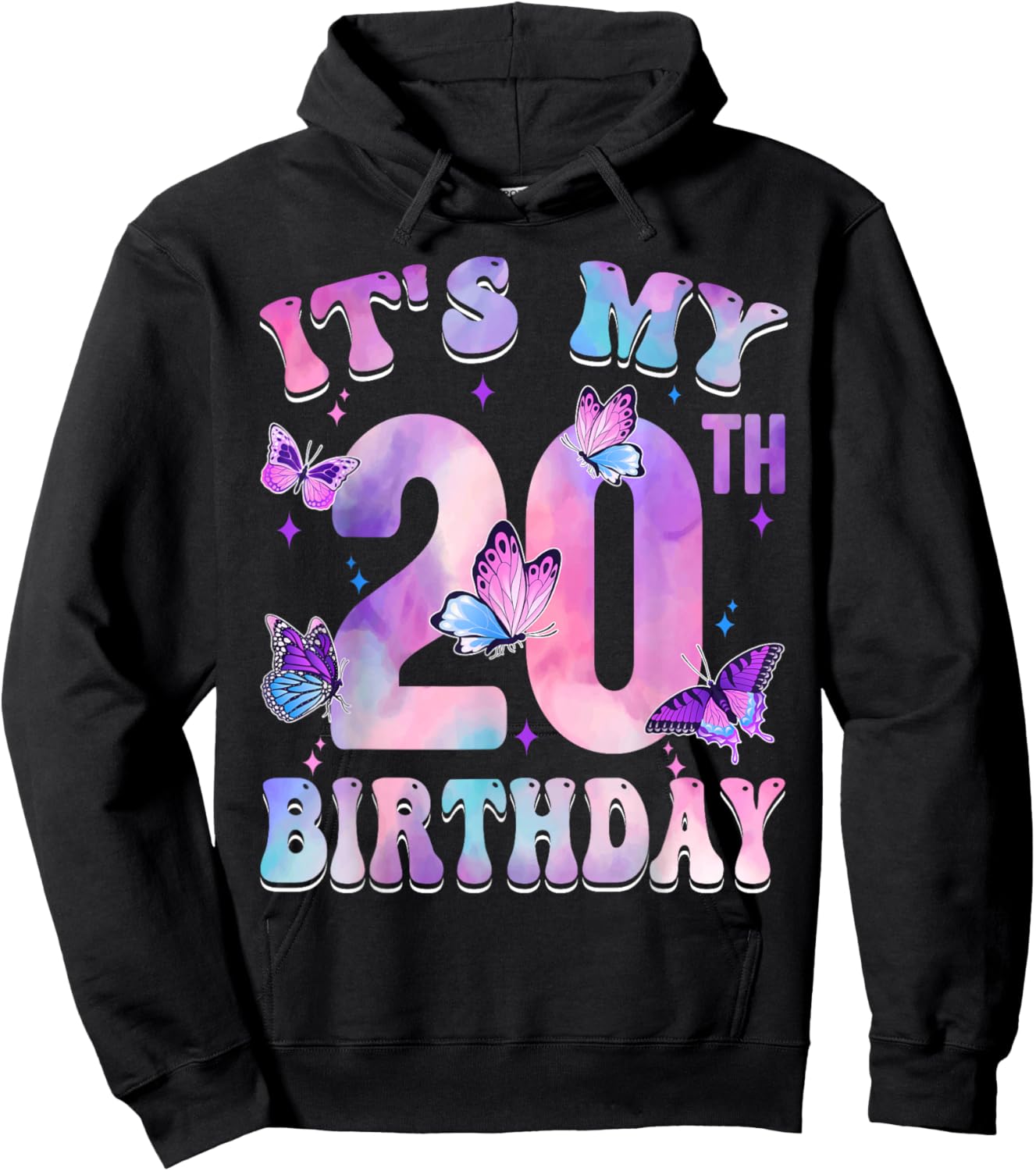 It's My 20th Birthday Butterfly Theme 20 Year Old Party Girl Hoodie - Hoodie | Black