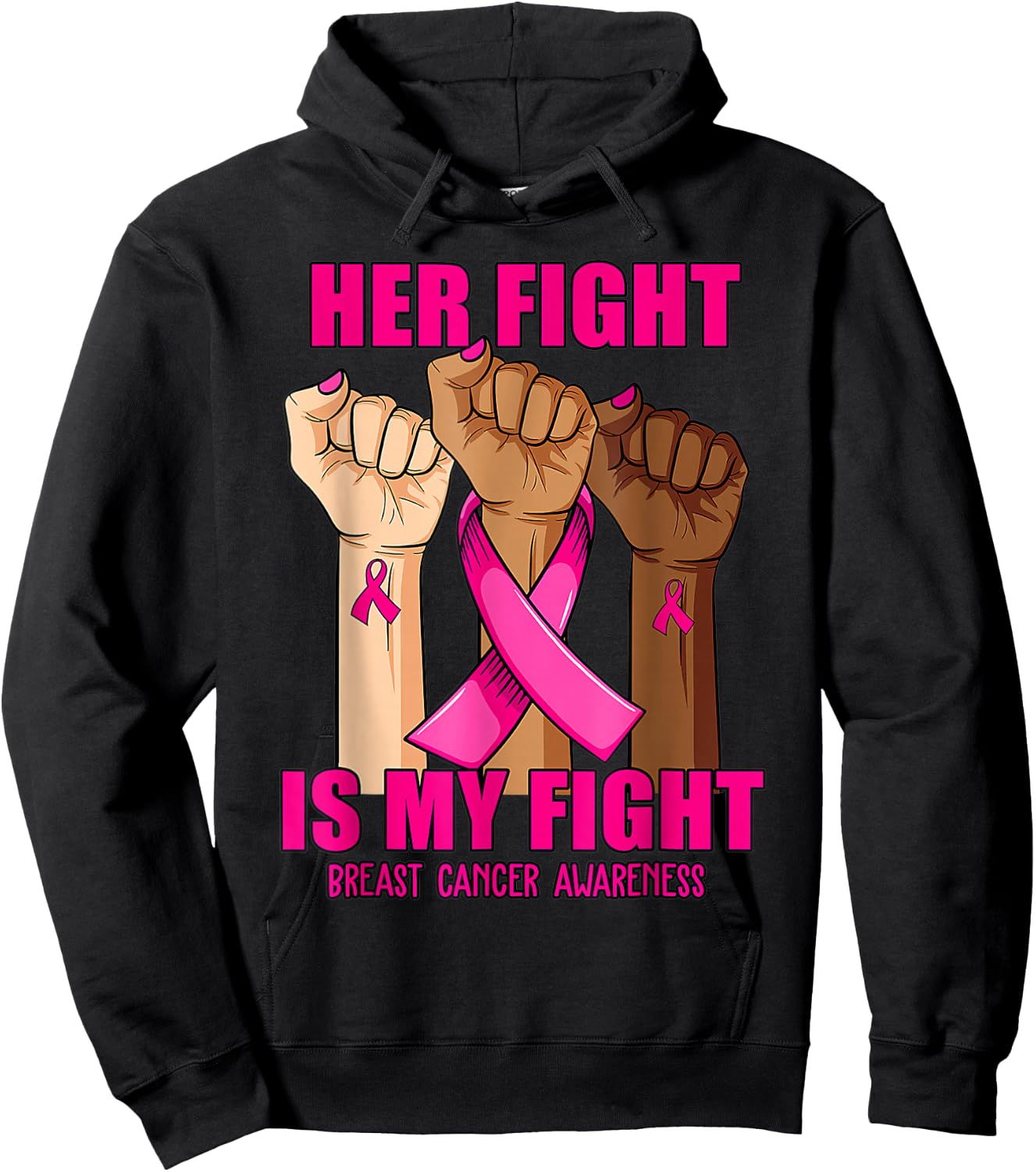 Hand Her fight is my fight breast cancer awareness month Hoodie - Hoodie | Black