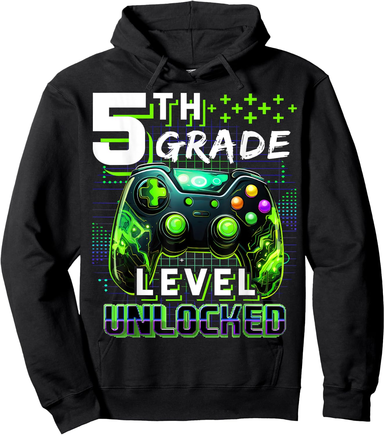 Back to School 5th Grade Boys Gamer First Day School Level Hoodie - Hoodie | Black