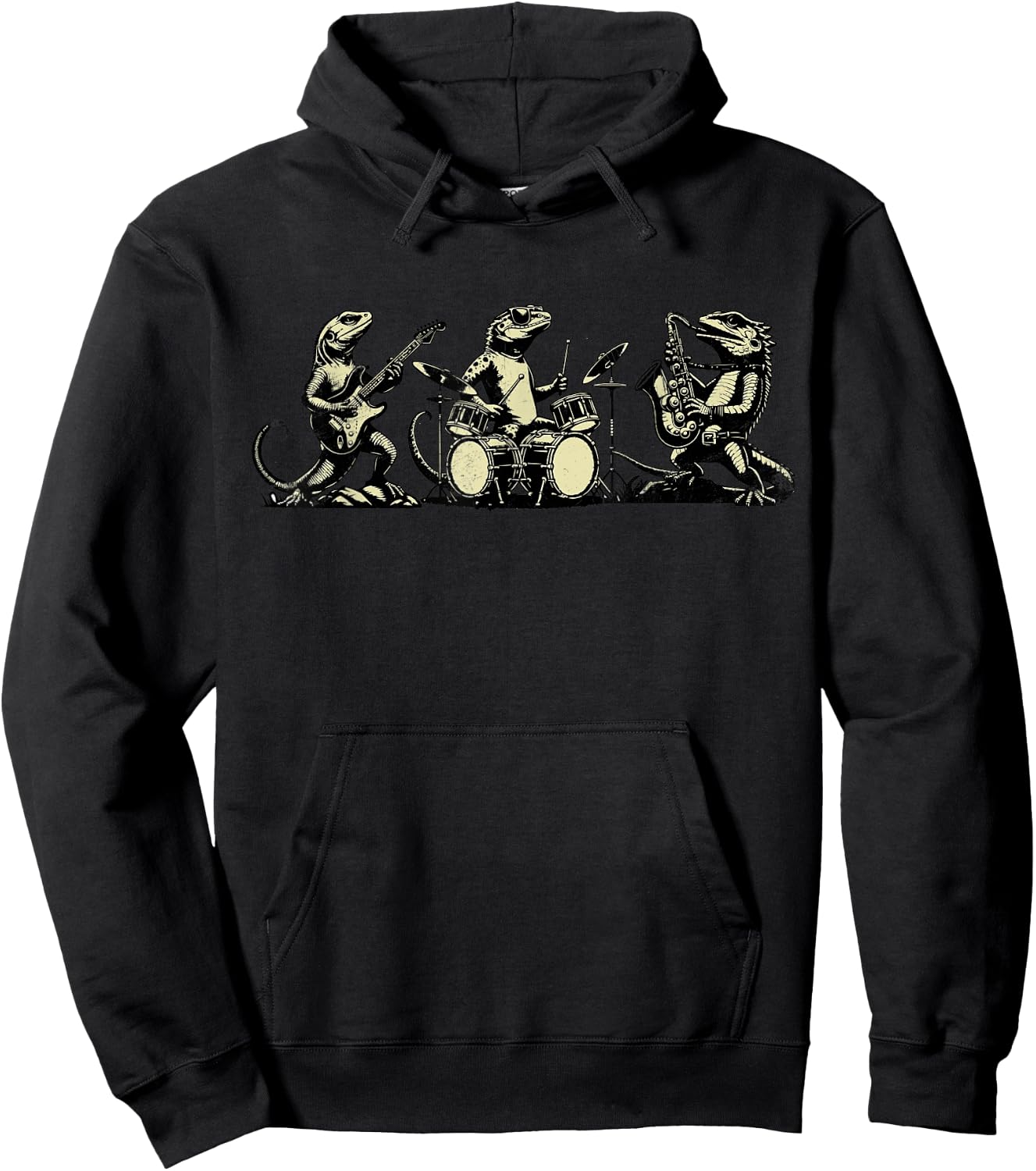 Retro Rock Music Lizard Funny Vintage Lizard Band Music Hoodie - Hoodie | Black