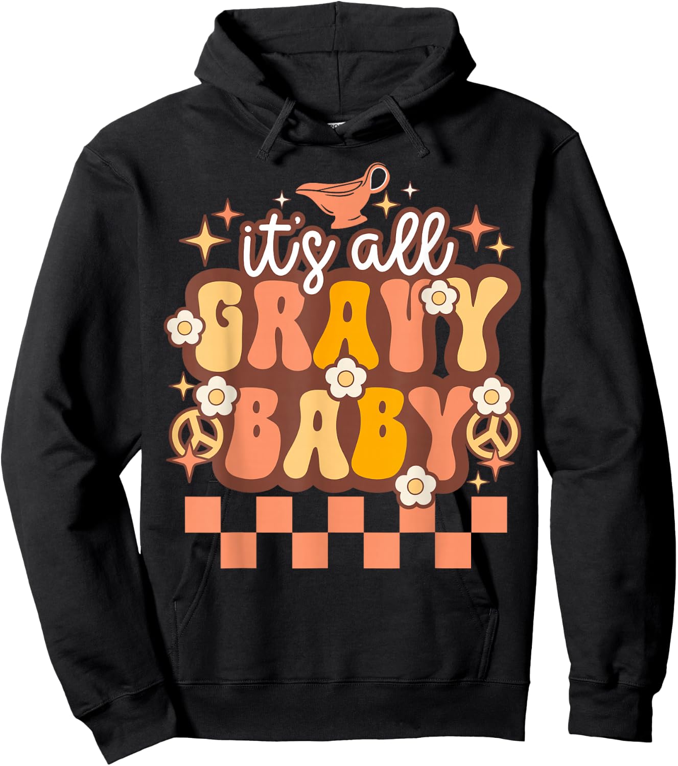 Vintage Groovy Its All Gravy Baby Funny Family Thanksgiving Hoodie - Hoodie | Black