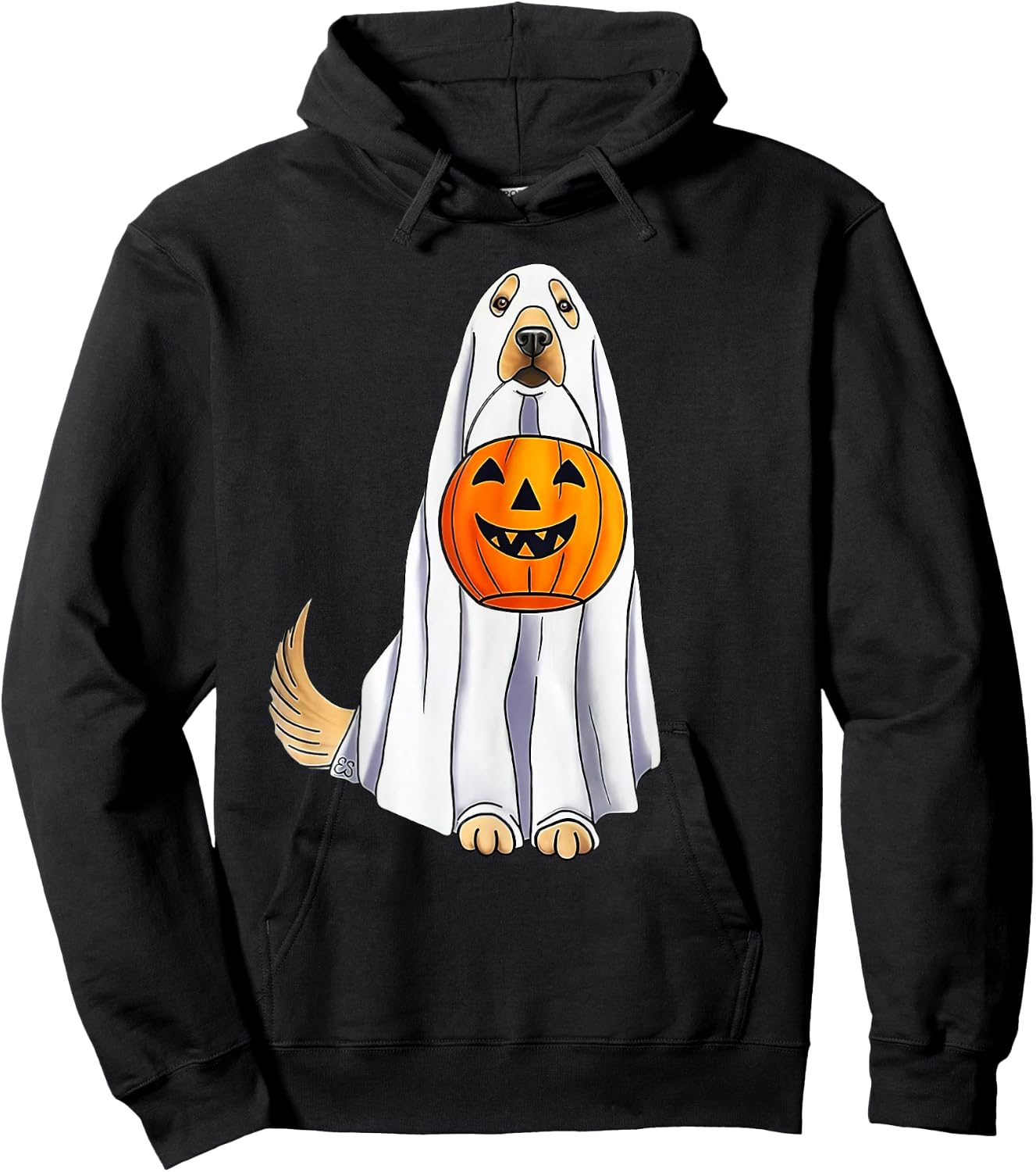 Funny Halloween Golden Retriever Dog Ghost and Pumpkin Women Hoodie - Hoodie | Black