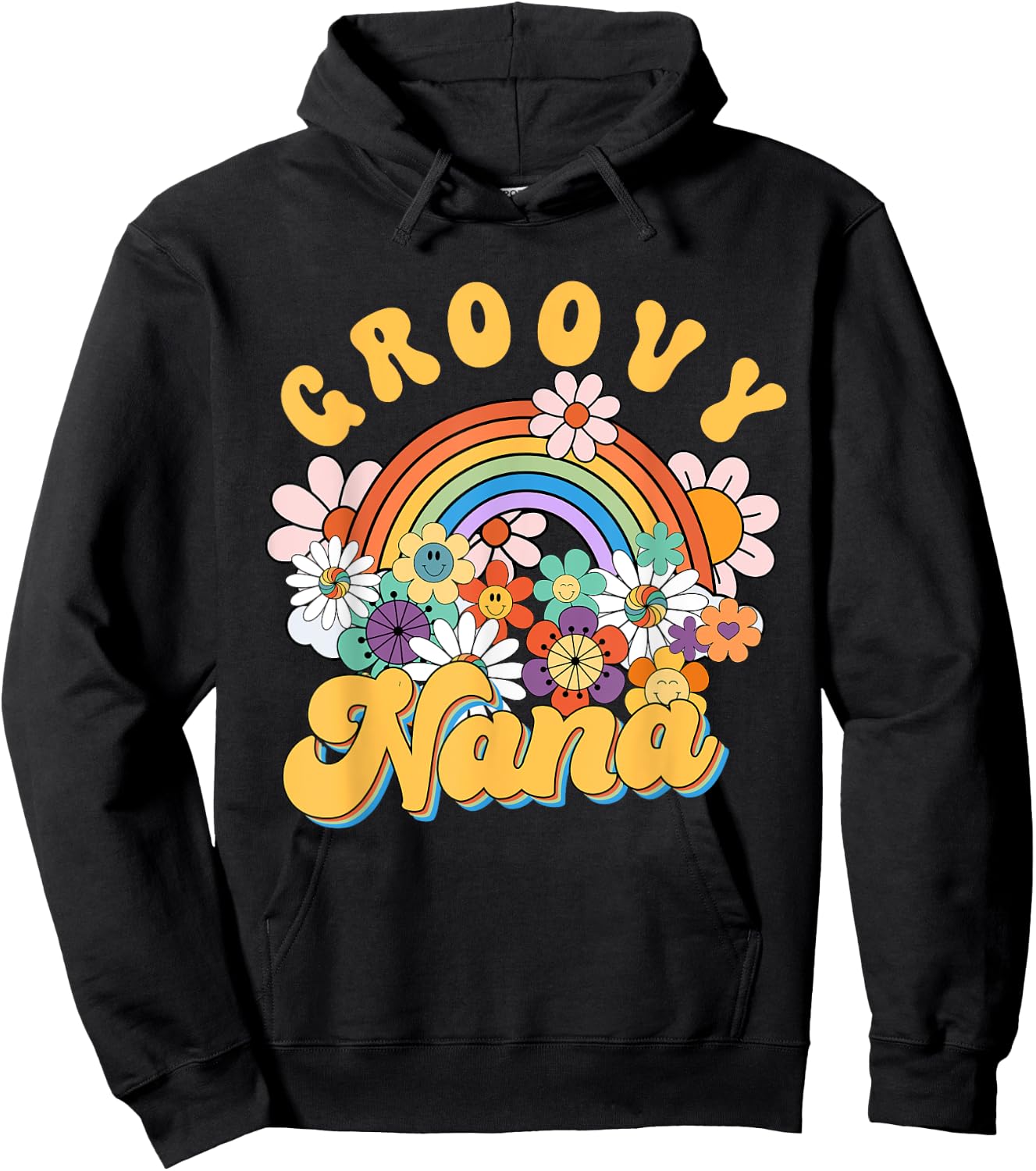 Groovy Nana Rainbow Colorful Flowers Mother's Day Hoodie - Hoodie | Black