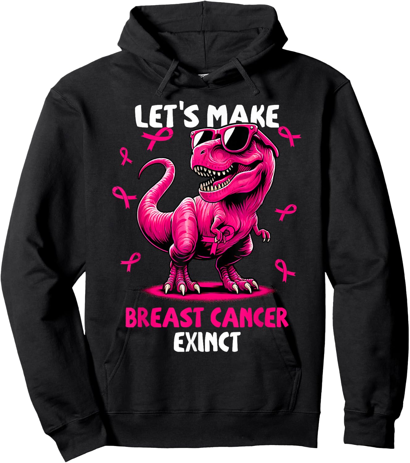 Let's Make Breast Cancer Exinct Dinosaur Ribbon Boy Girl Kid Hoodie - Hoodie | Black