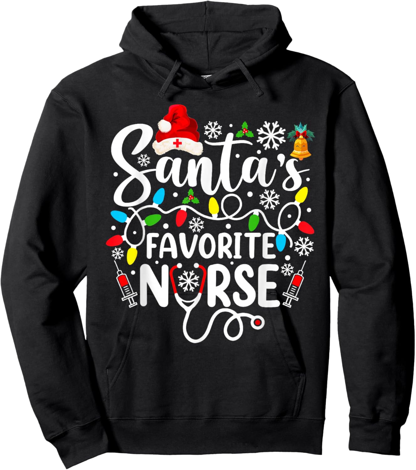 Santa's Favorite Nurse Funny Christmas Family Matching Hoodie - Hoodie | Black