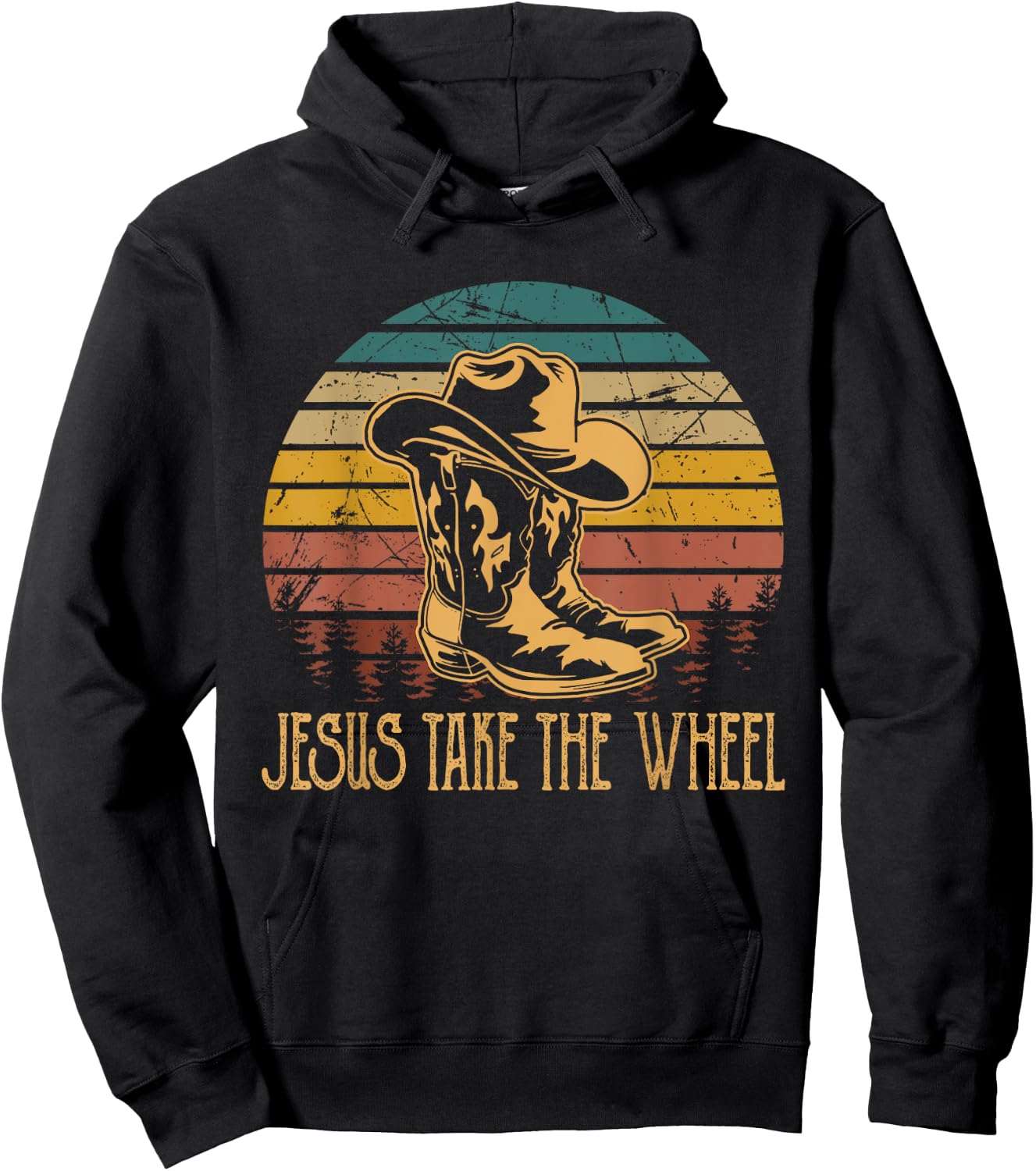 Vintage Funny Music Designs Jesus Take The Wheel Western Horse Riding Hoodie - Hoodie | Black