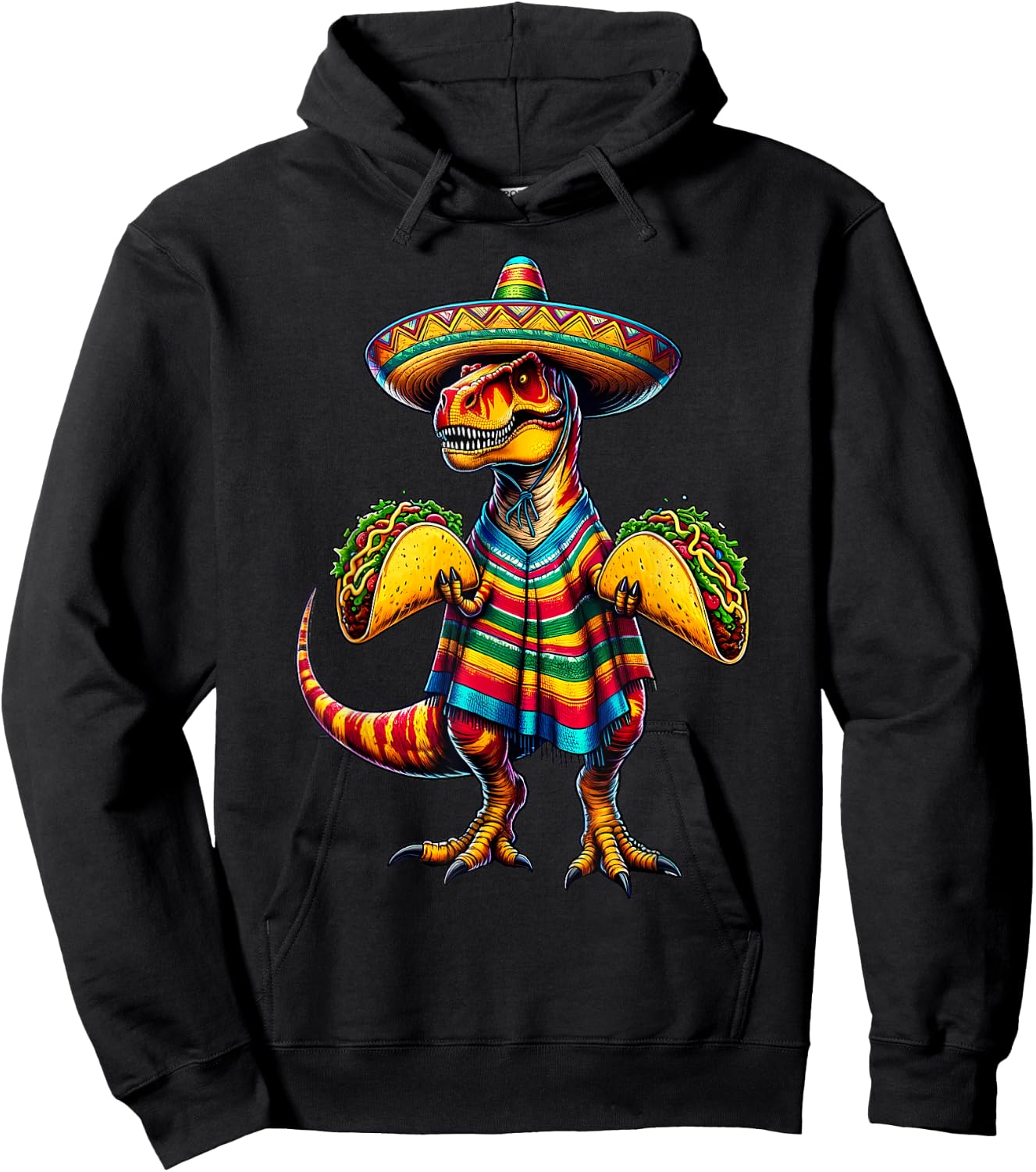 T-rex Dinosaur Taco Lover Cinco de Mayo Sombrero Poncho Hoodie - Hoodie | Black