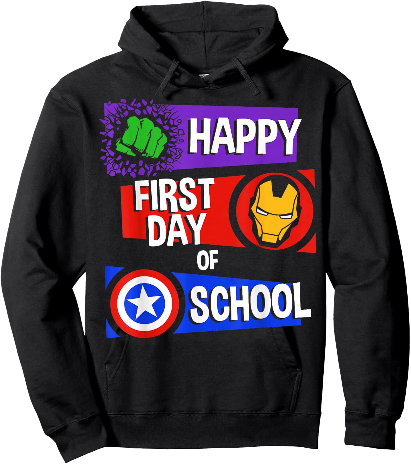 Marvel Avengers Happy First Day of School Text Hoodie - Hoodie | Black