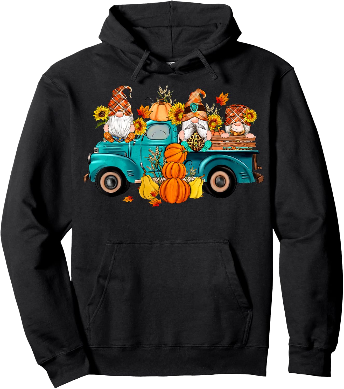 Cute Gnomes Truck Sunflower Pumpkin Fall Autumn Season Hoodie - Hoodie | Black