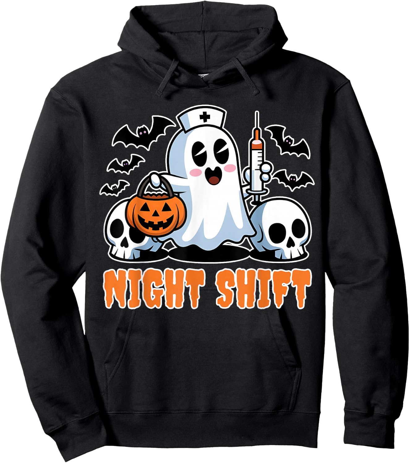 Halloween T Shirts for Nurses Night Shift Nurses Scrub Top Hoodie - Hoodie | Black