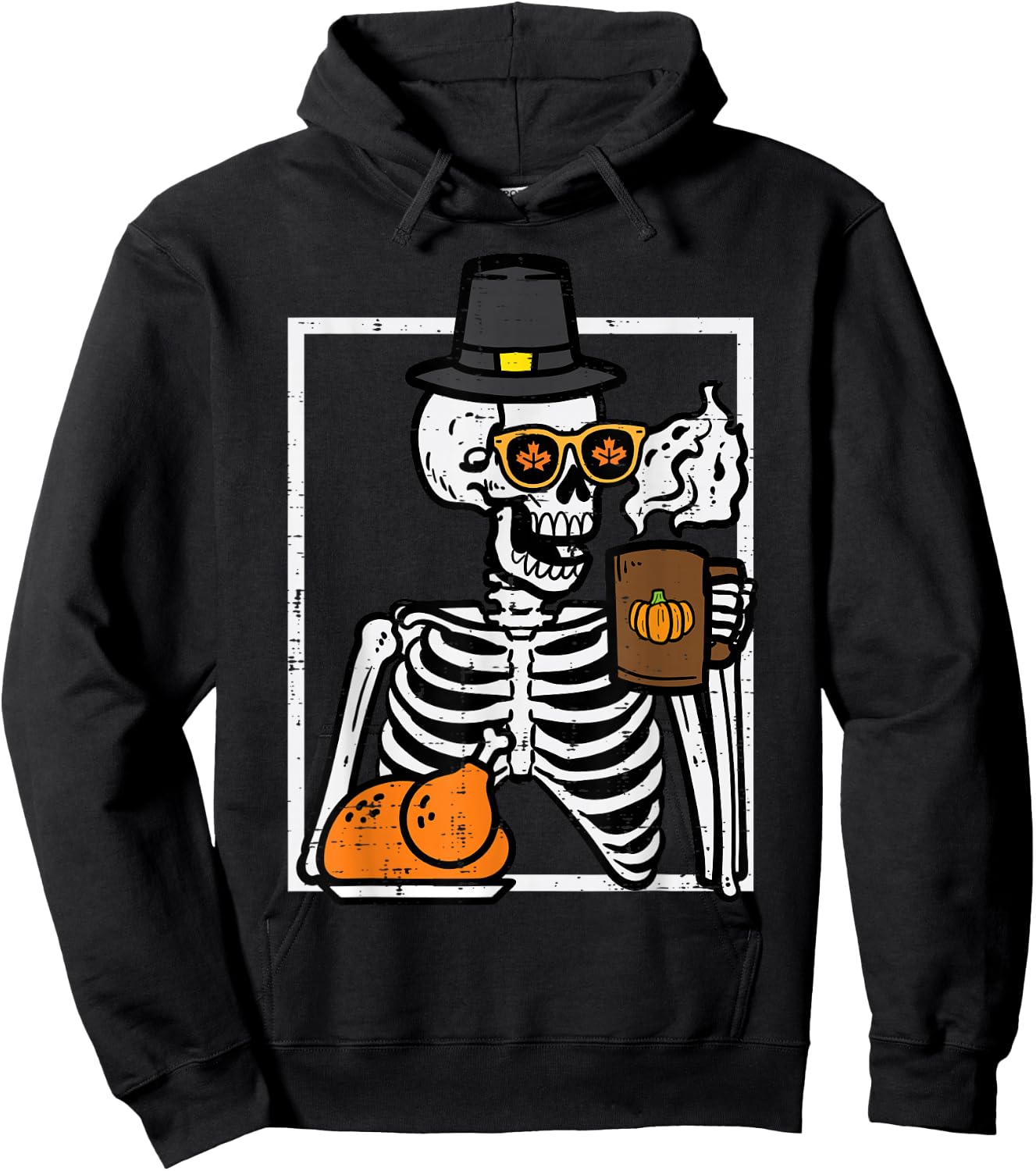 Thanksgiving Skeleton Coffee Funny Fall Men Women Kids Hoodie - Hoodie | Black