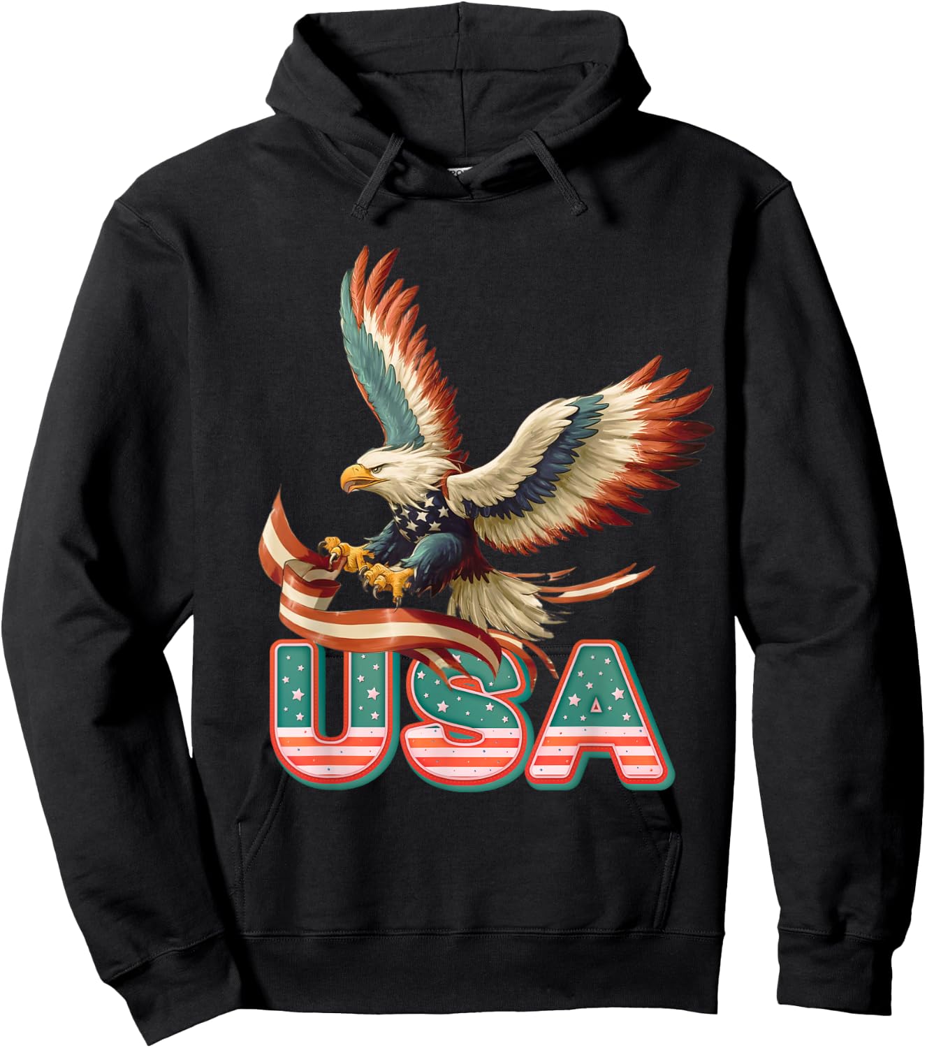 Vintage Eagle 4th of July USA Flag Patriotic American Hoodie - Hoodie | Black