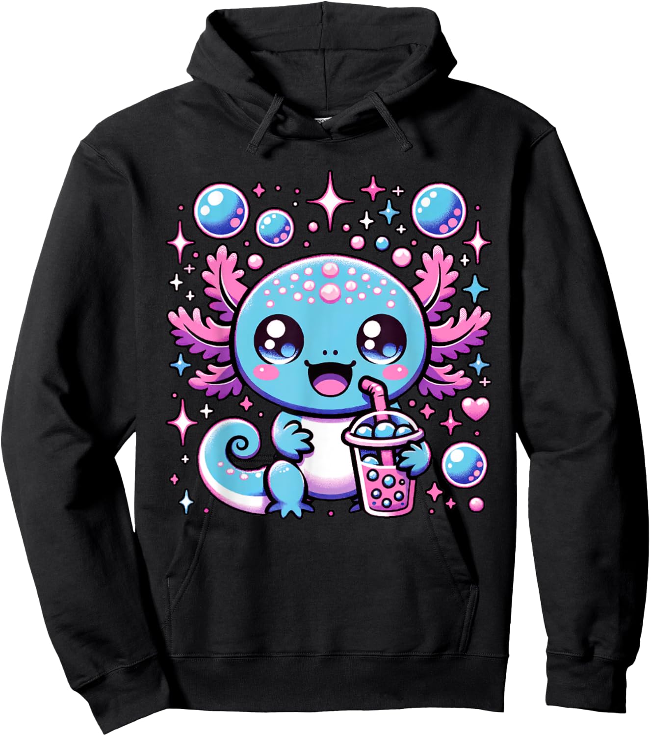 Cute Axolotl Bubble Boba Tea Anime Girls Boys Kids Women Hoodie - Hoodie | Black