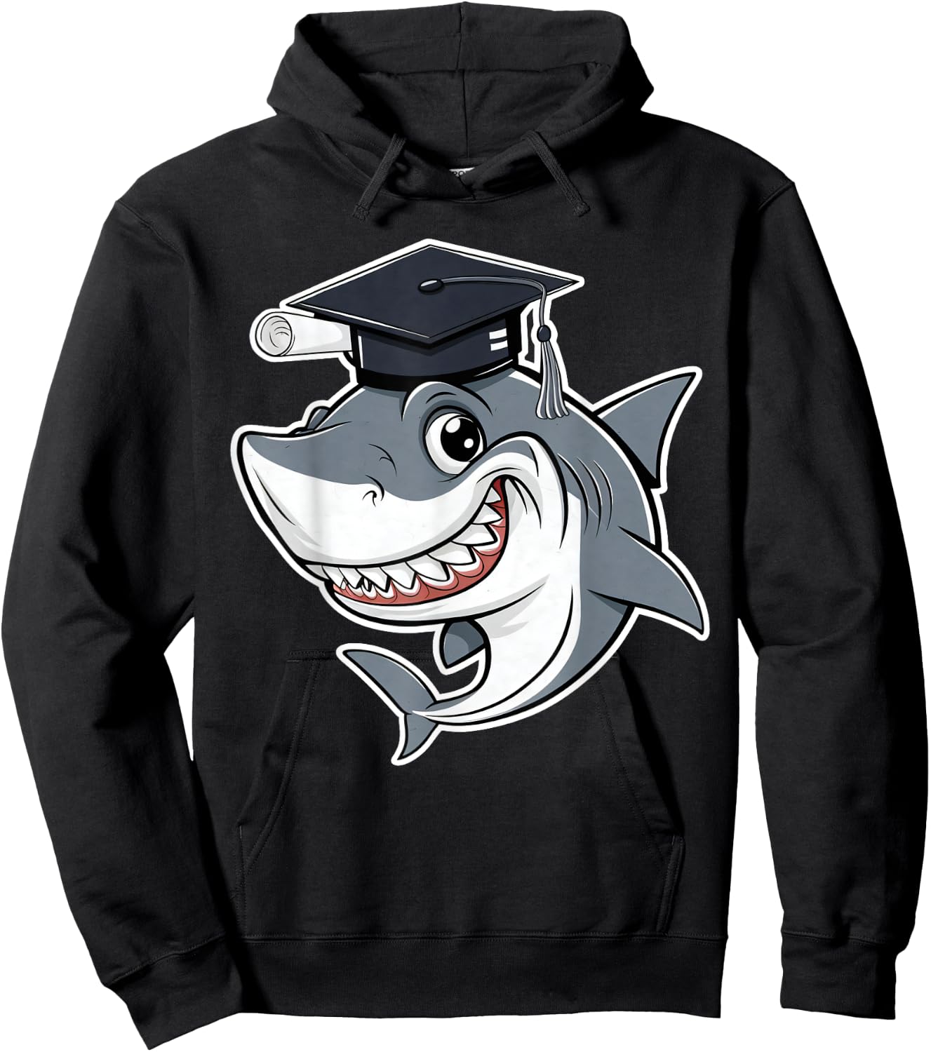 Great White Shark Graduation Cap Class of 2025 Shark Lover Hoodie - Hoodie | Black