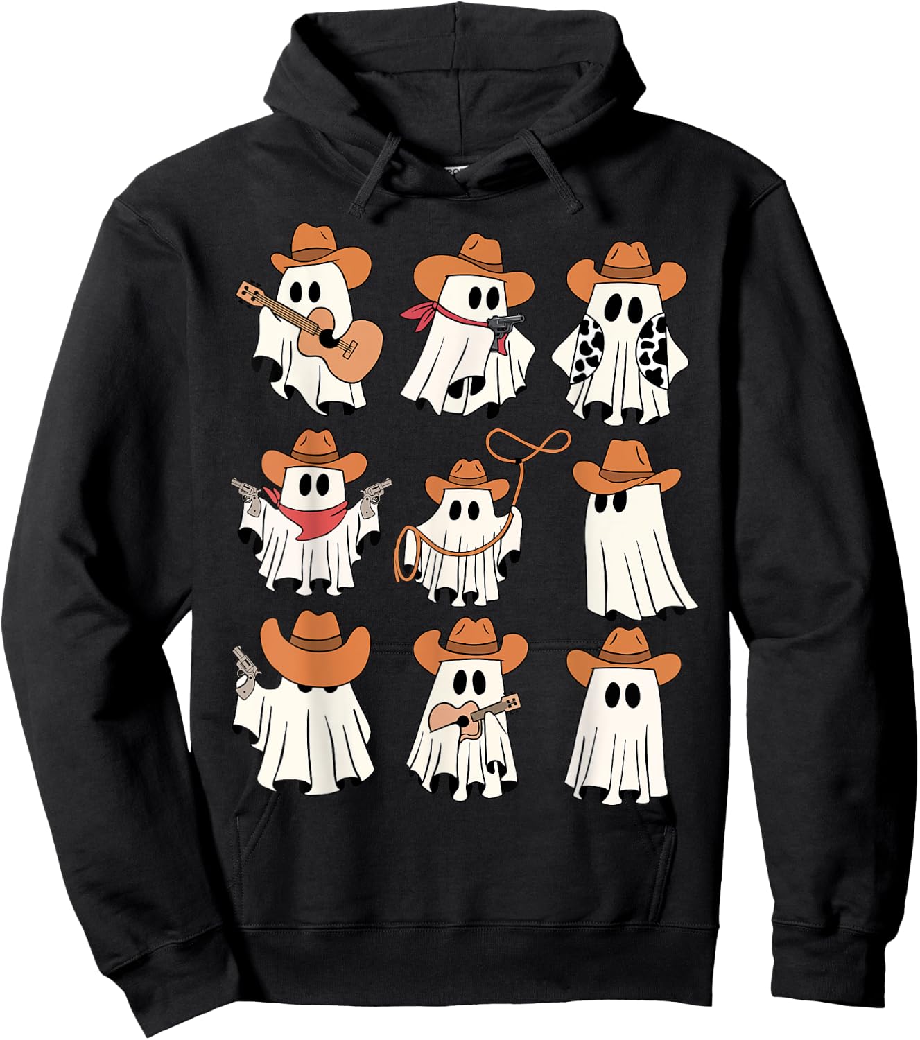 Retro Western Halloween Cowboy Ghost Collage Spooky Season Hoodie - Hoodie | Black