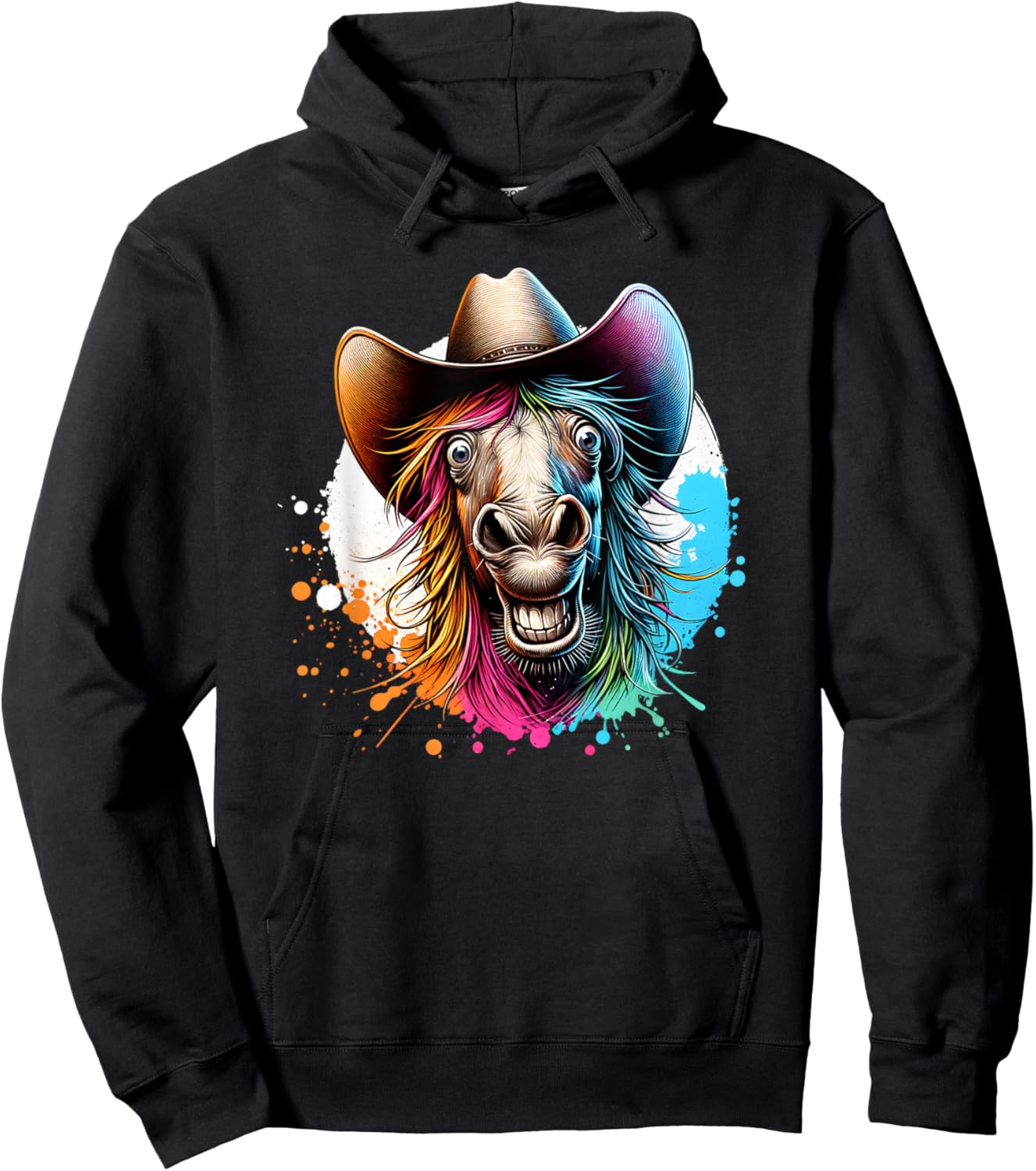 Funny Horse With Cowboy Hat Hoodie - Hoodie | Black