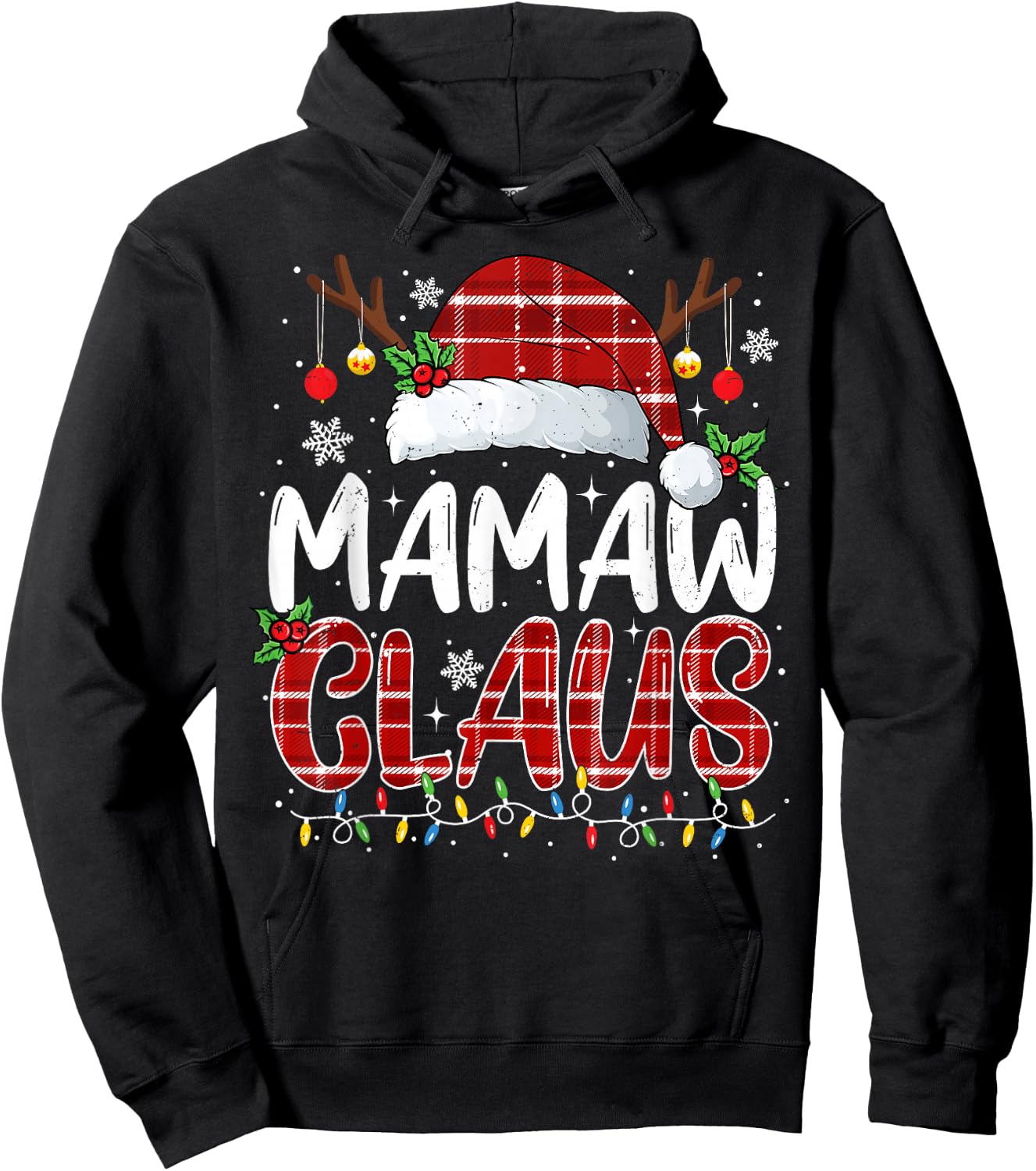 Mamaw Claus Christmas Lights Pajama Family Matching Hoodie - Hoodie | Black
