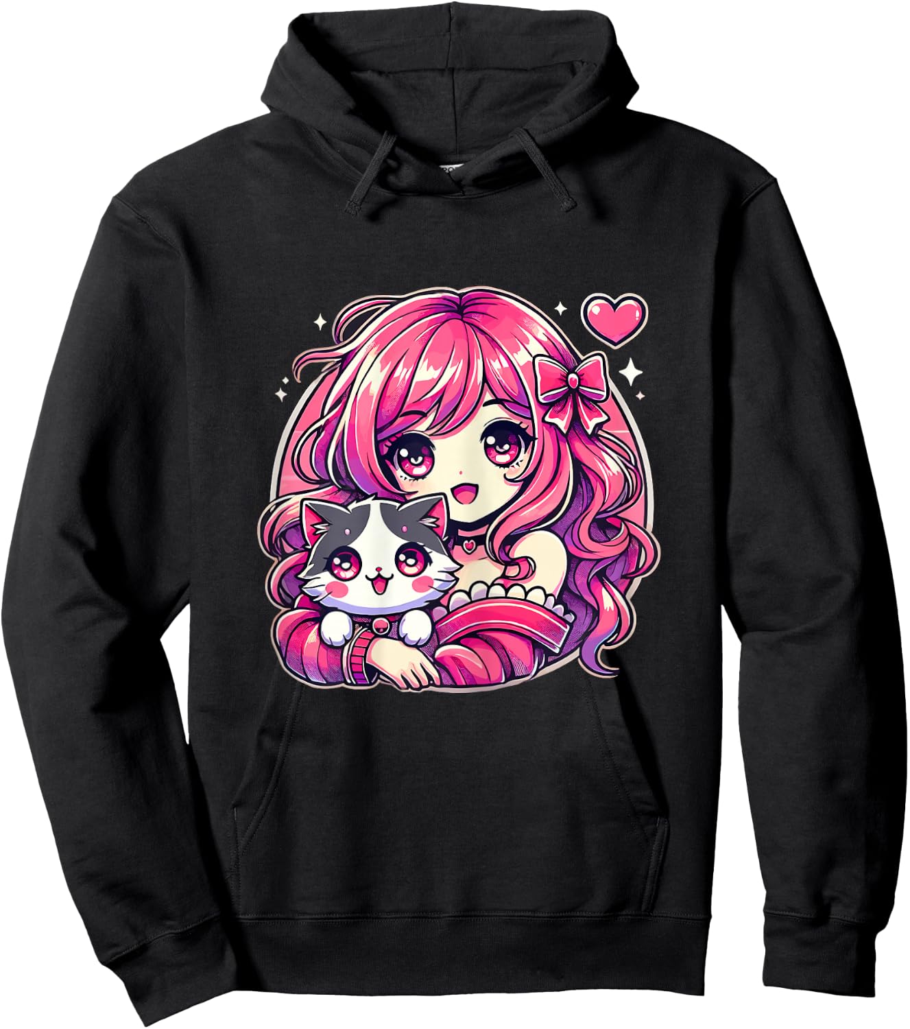 Anime Girl and Cat Kawaii Manga Girl Hoodie - Hoodie | Black