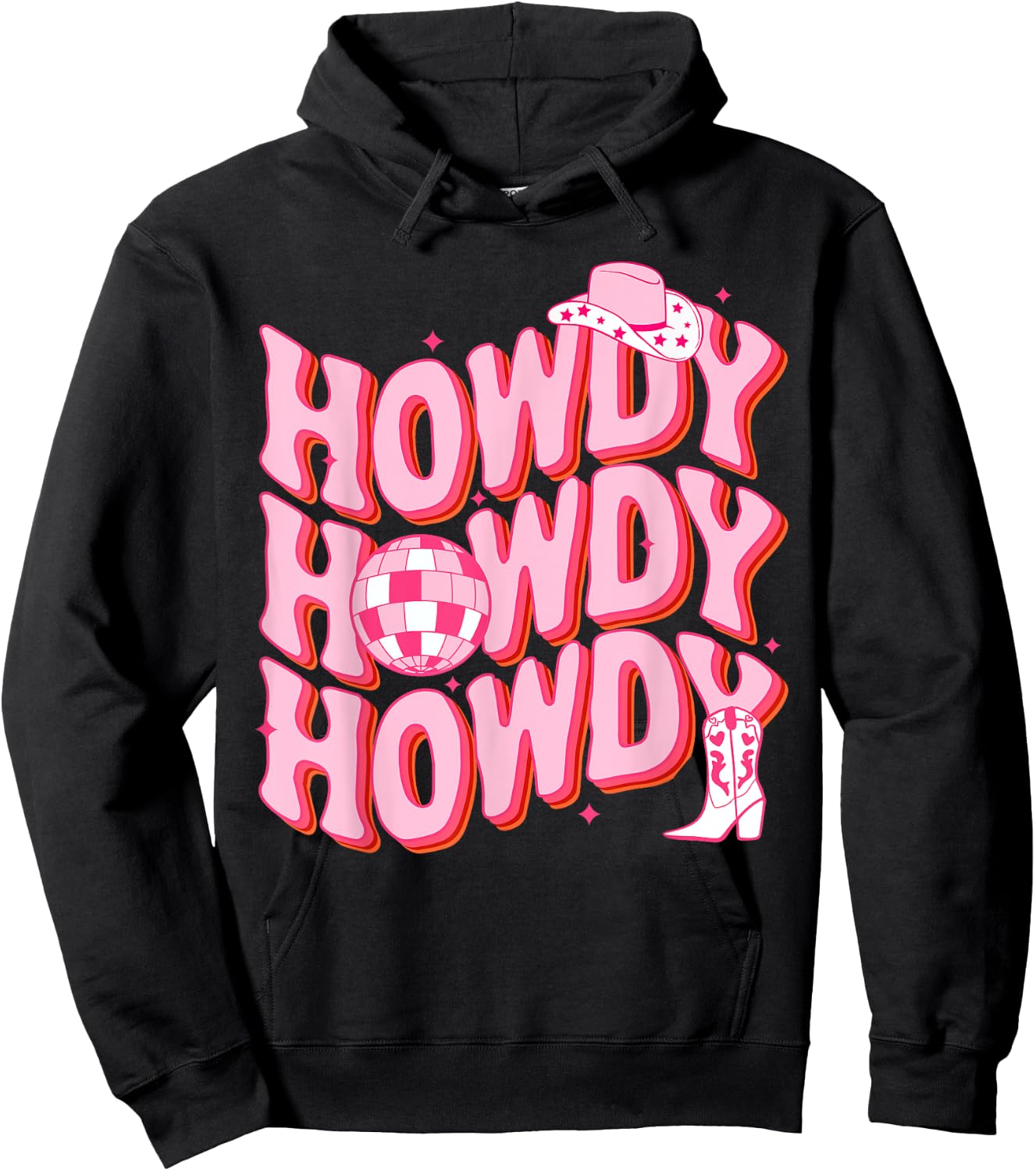 Howdy Southern Western Girl Country Rodeo Pink Cowgirl Disco Hoodie - Hoodie | Black