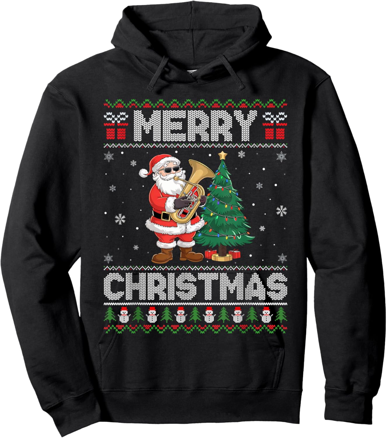 Santa Playing Tuba Men Women Kids Ugly Christmas Hoodie - Hoodie | Black